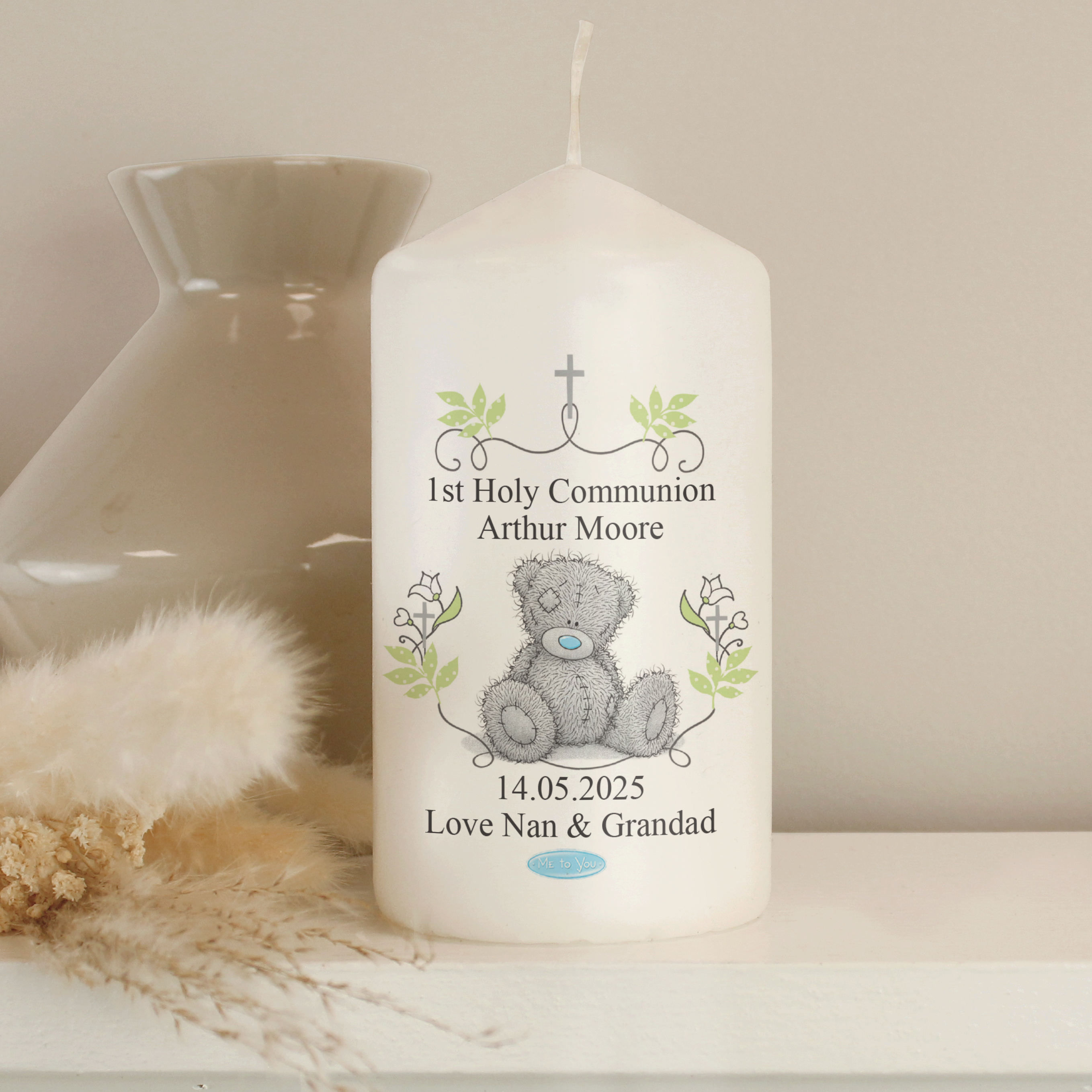 Personalised Me To You Religious Cross Pillar Candle