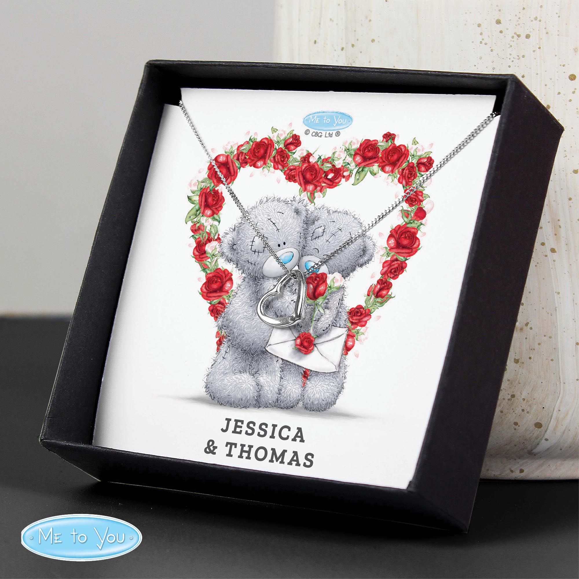 Personalised Me to You Roses Sterling Silver Heart Necklace & Box