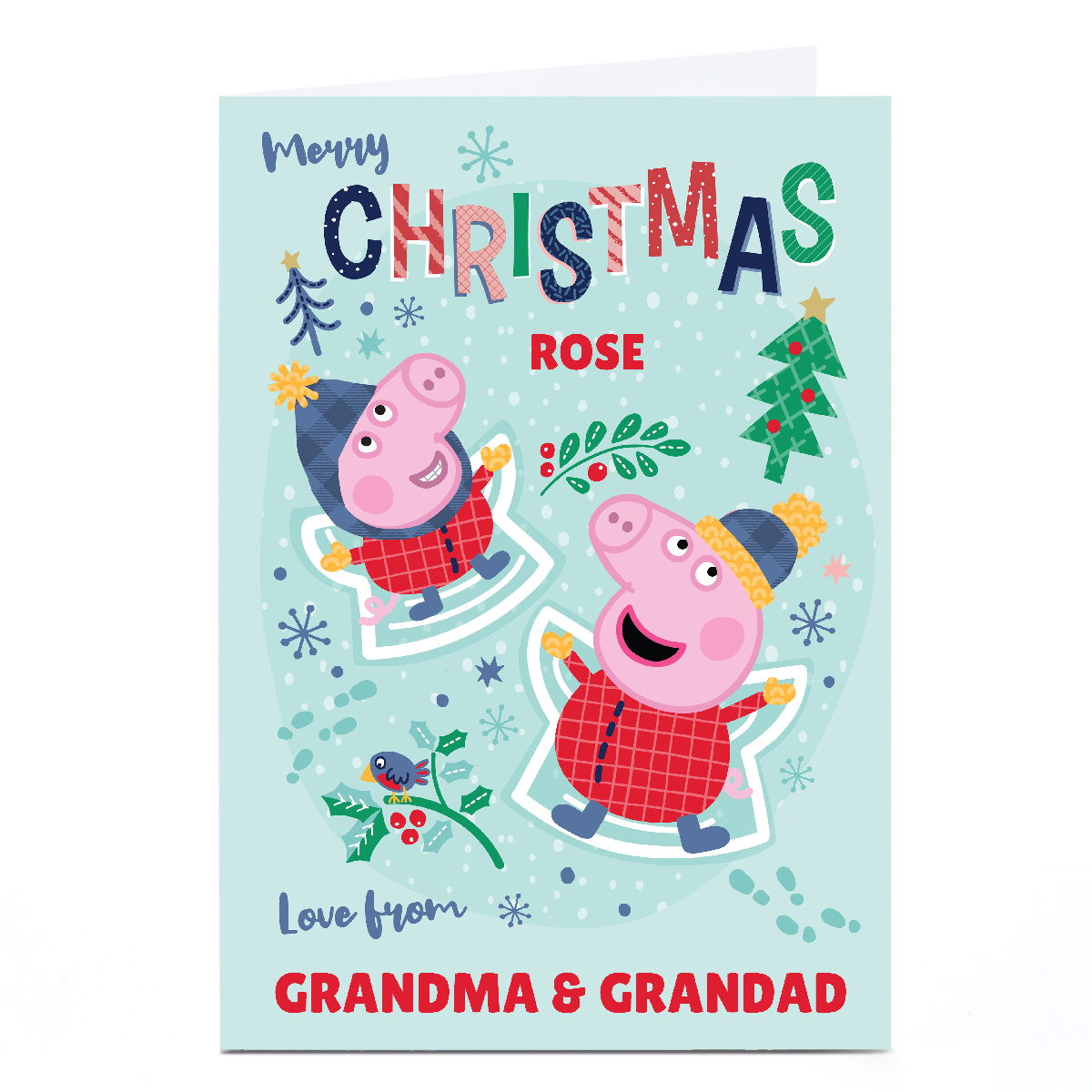 Personalised Peppa Pig Christmas Card  - Snow Angels, Any Name