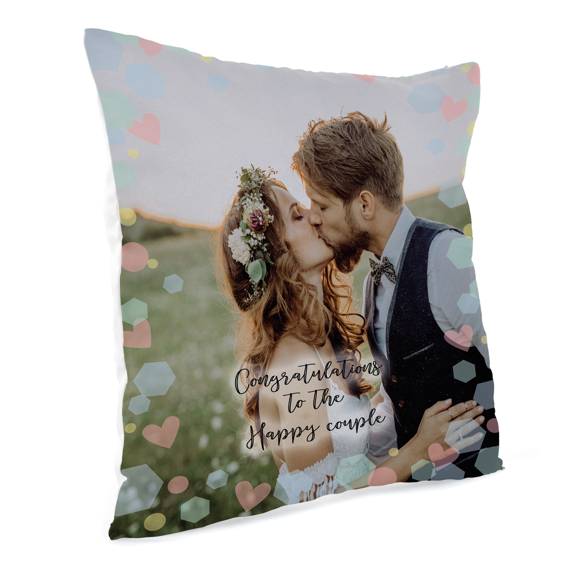 Personalised Photo Upload Cushion - Congratulations To The Happy Couple