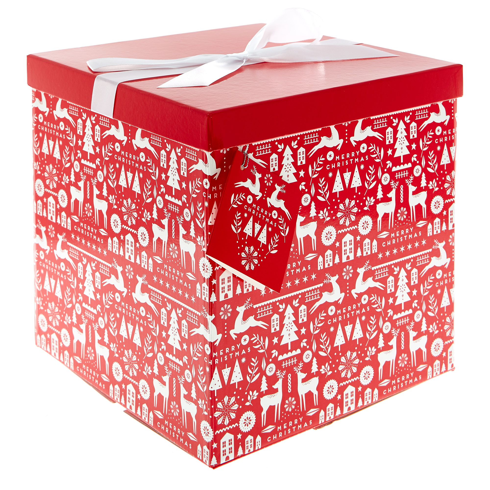 Extra Large Red & White Flat-Pack Christmas Gift Box 