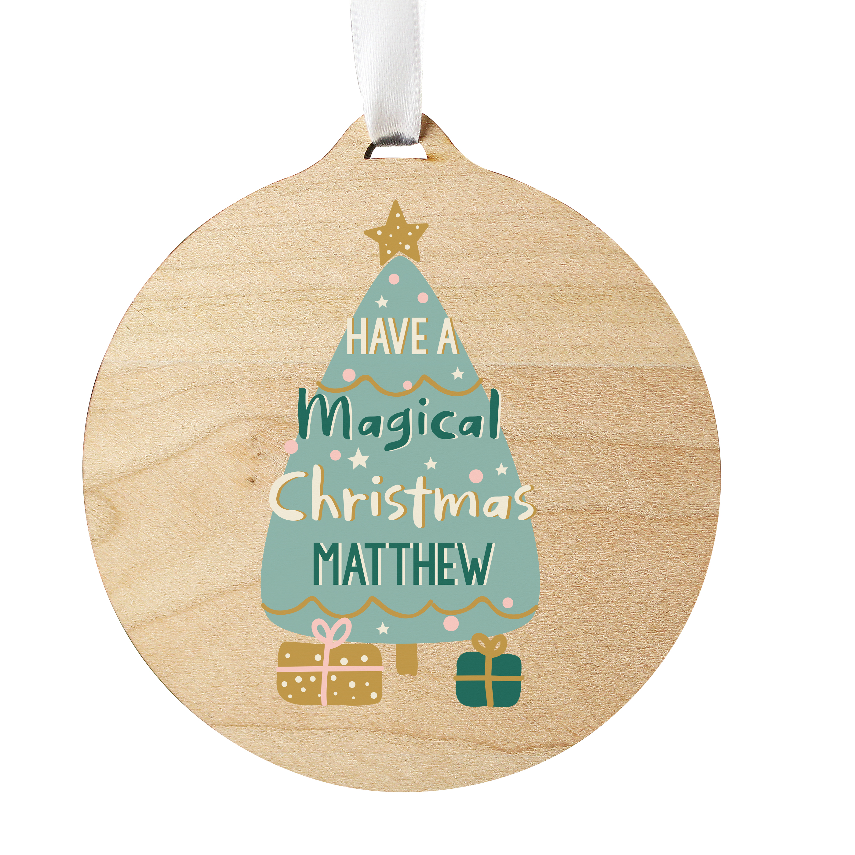 Personalised Round Wooden Christmas Tree Decoration