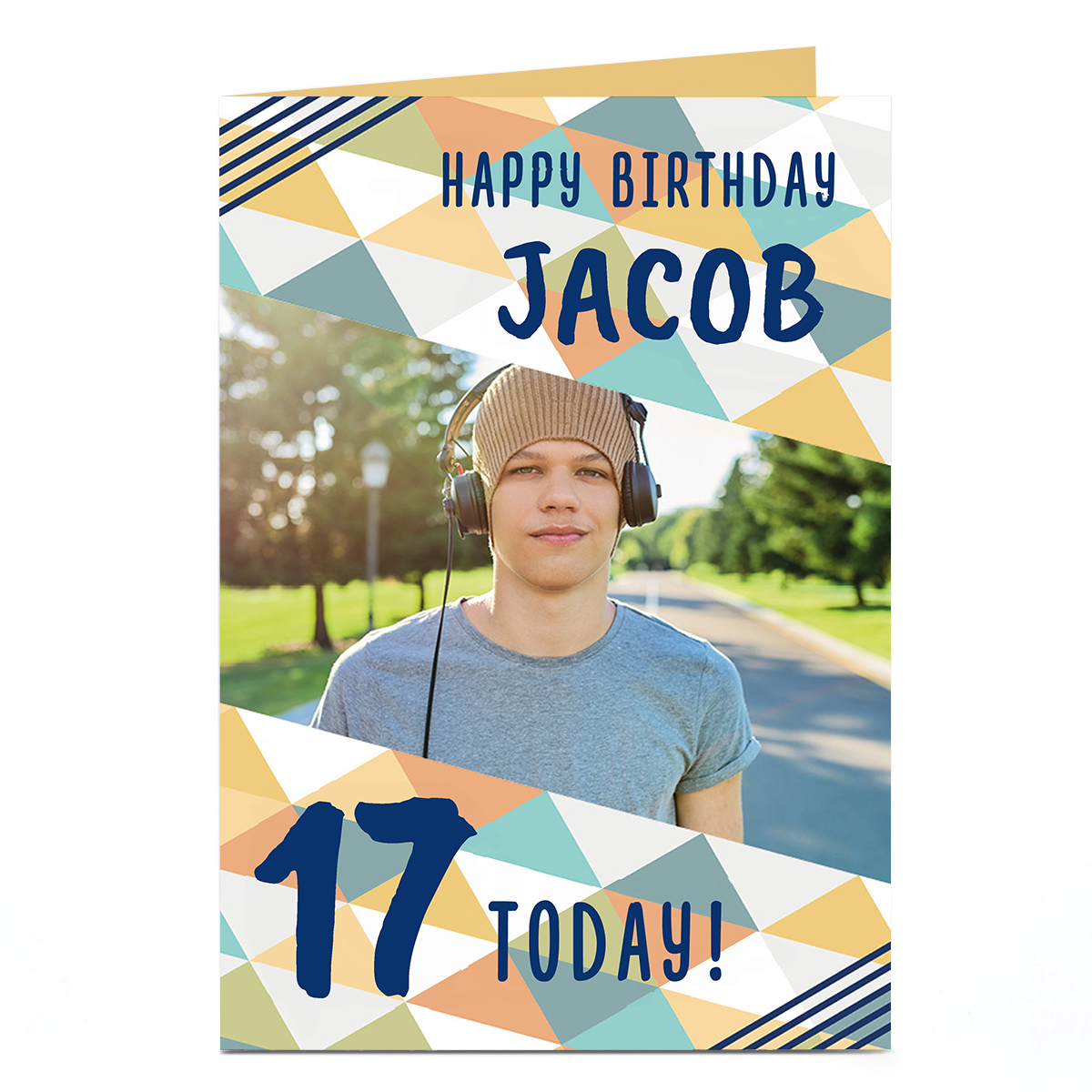 Photo Birthday Card -  Triangle Pattern, Editable Age