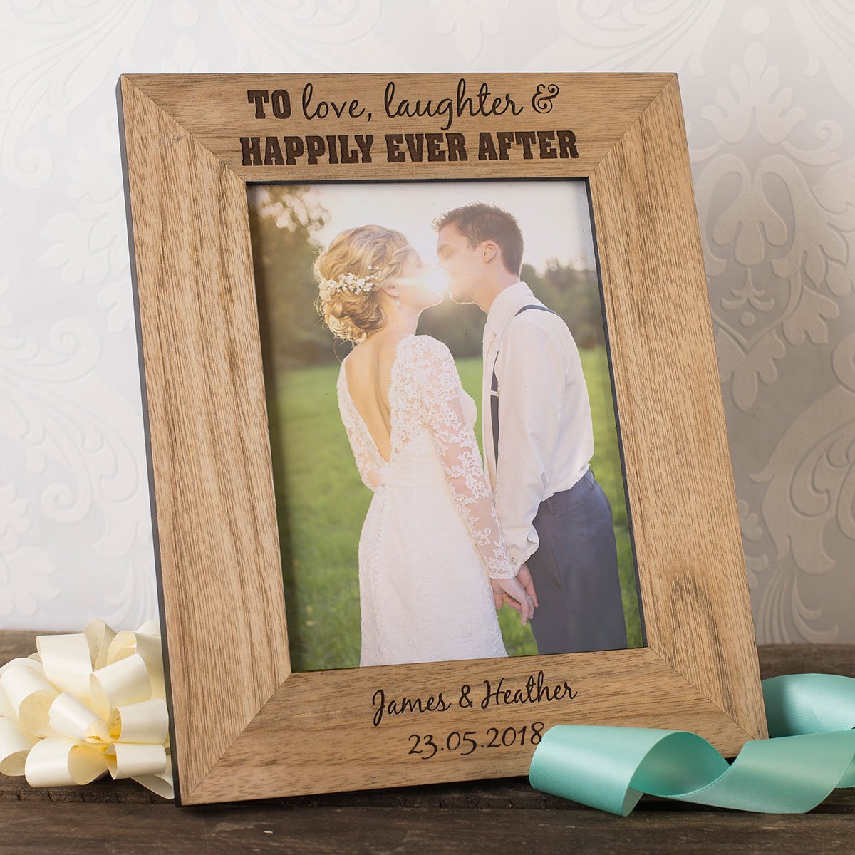 Personalised Engraved Wooden Photo Frame - Happily Ever After