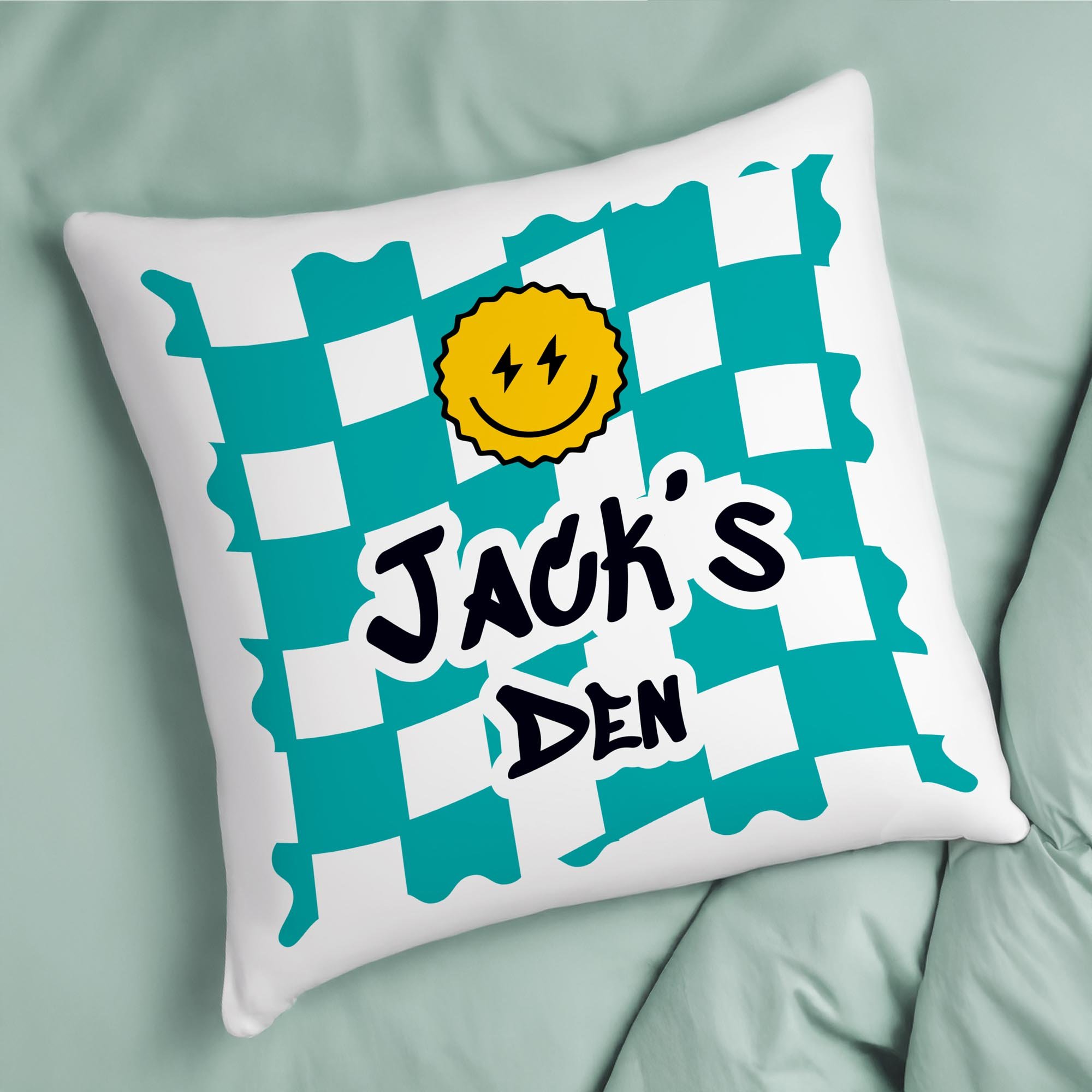 Personalised Blue Check Children's Bedroom Cushion