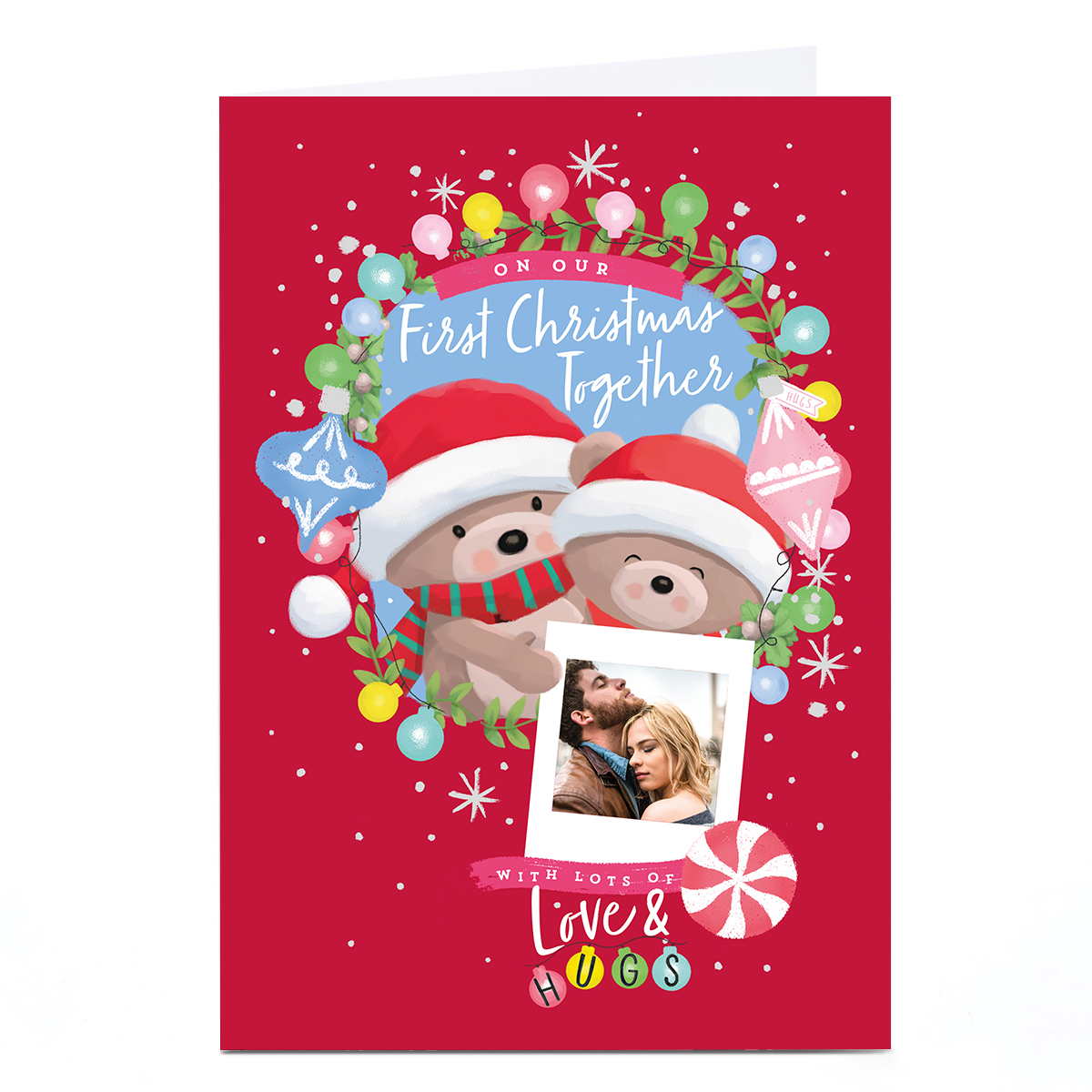 Photo Hugs Bear Christmas Card - First Christmas Together