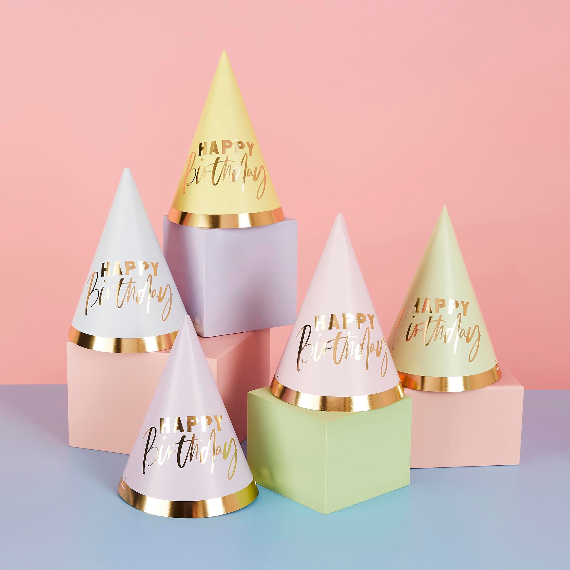 Pastel Happy Birthday Party Hats - Pack of 10