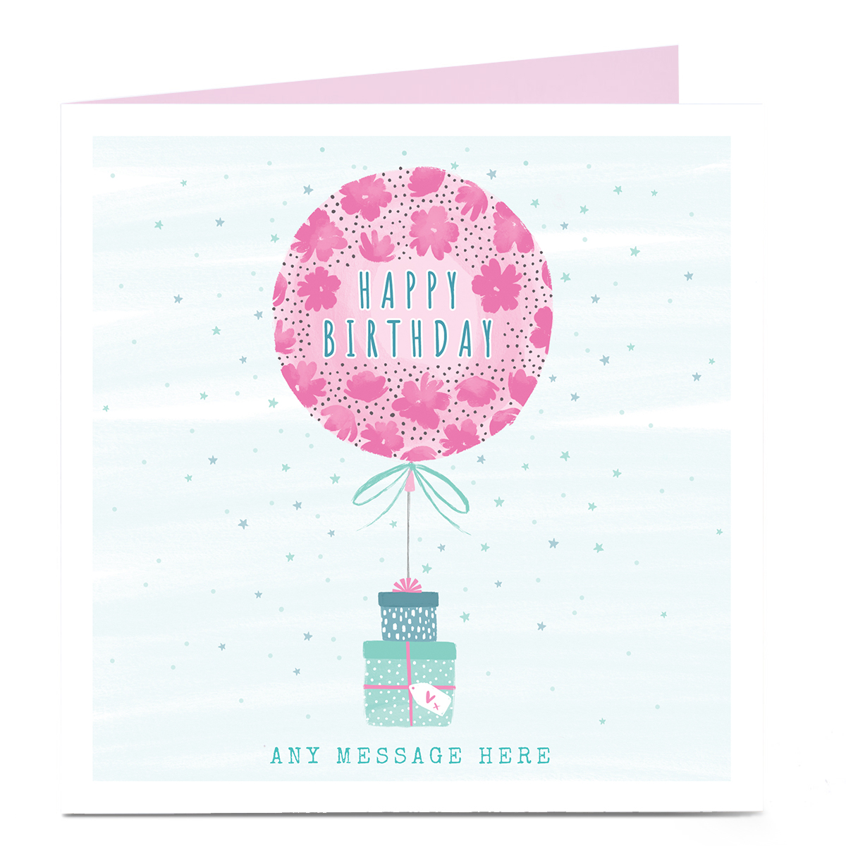 Personalised Charity Birthday Card - Pink Balloon & Gifts