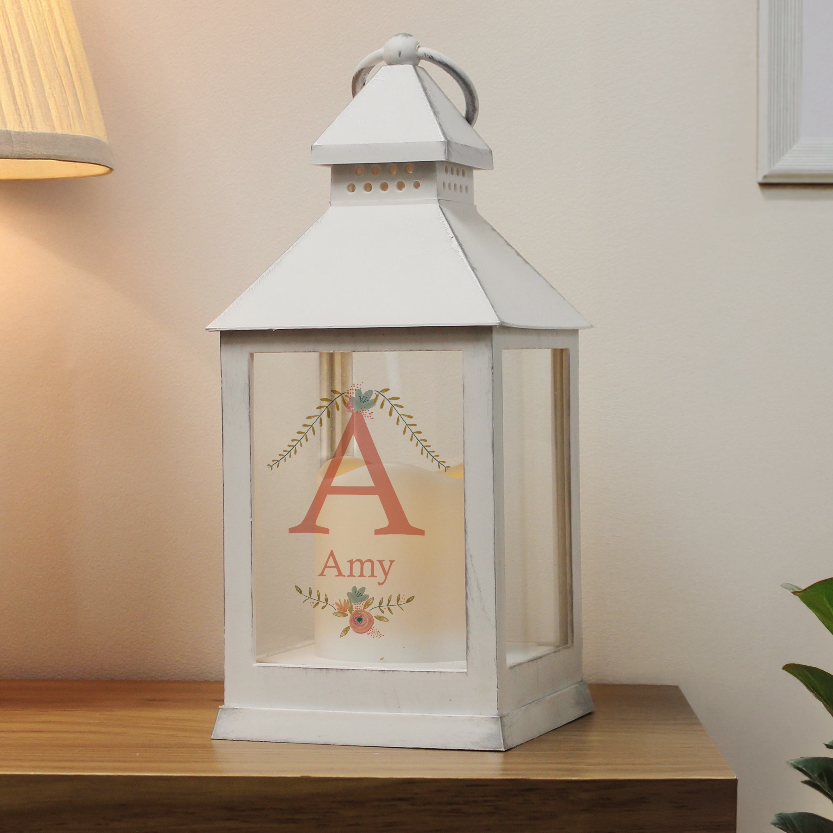 Personalised Floral Bouquet White Lantern