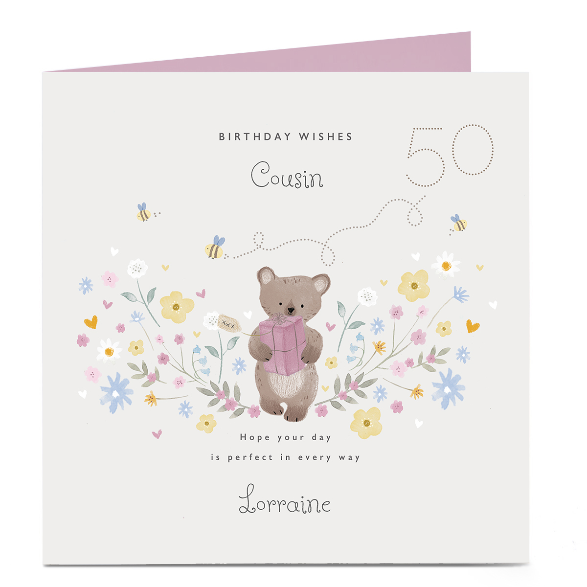 Personalised Birthday Card - Bear & Flowers, Editable Age & Recipient