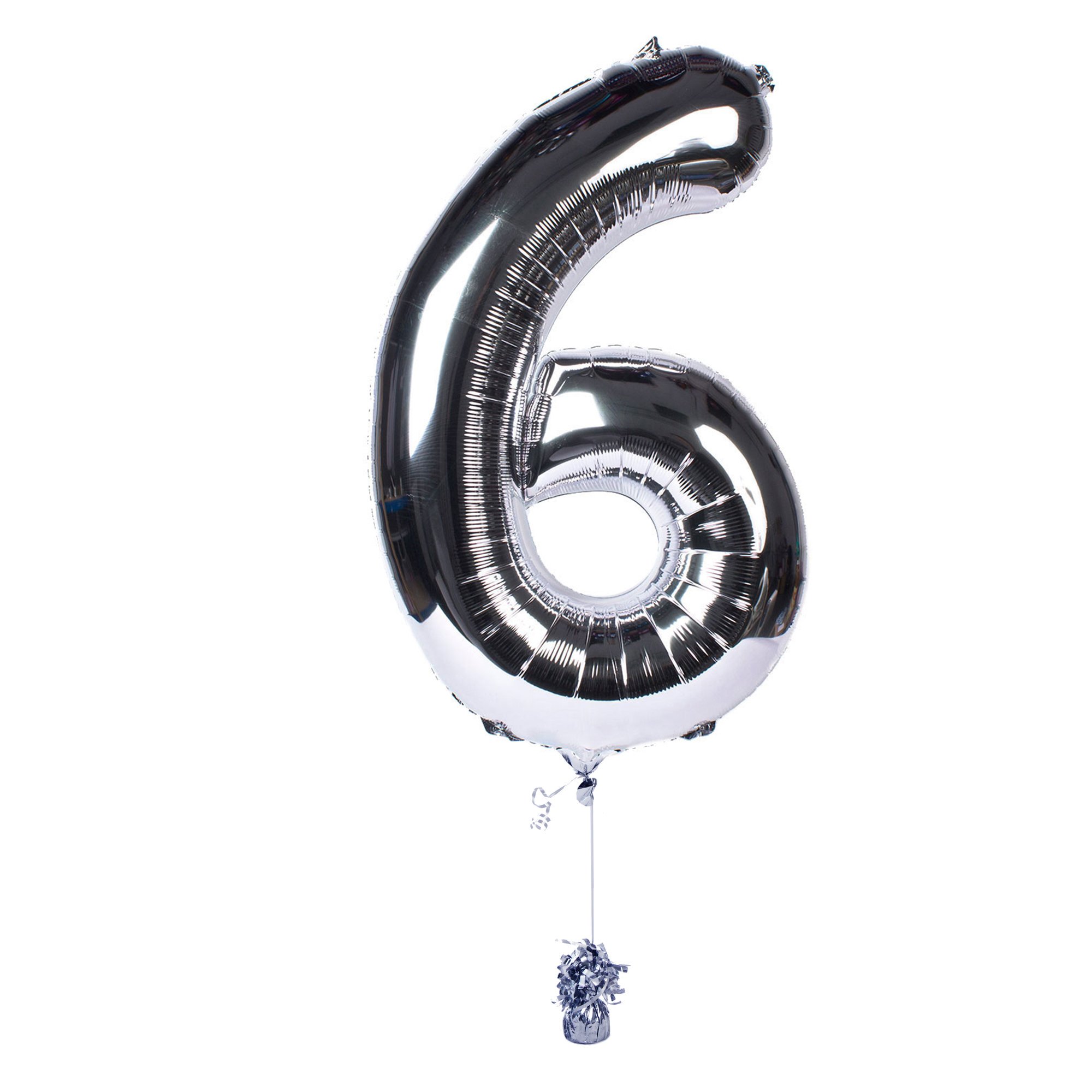 Large Silver Number 6 Inflated Balloon Arrangement 