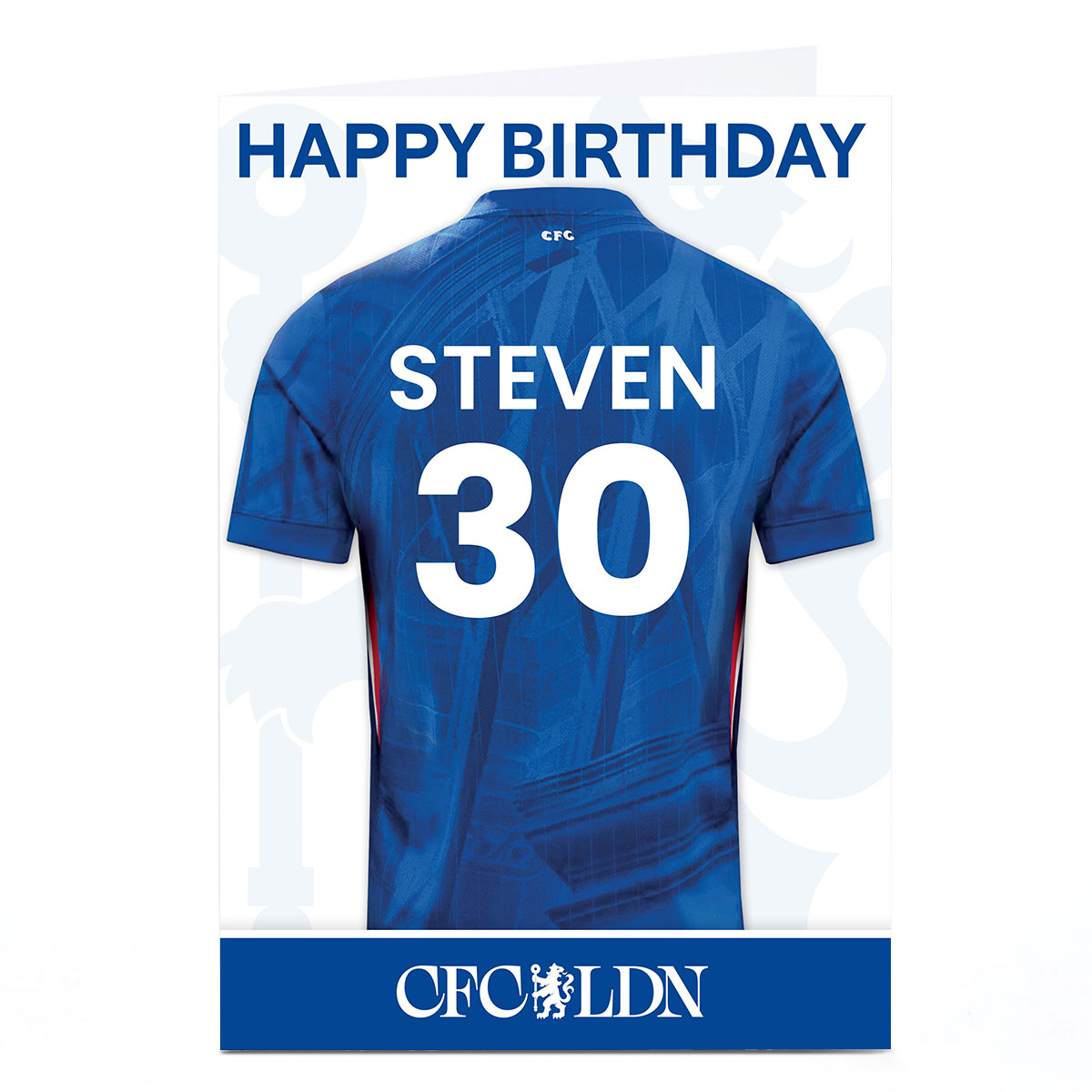 Personalised Football Birthday Card - Chelsea Shirt and Number