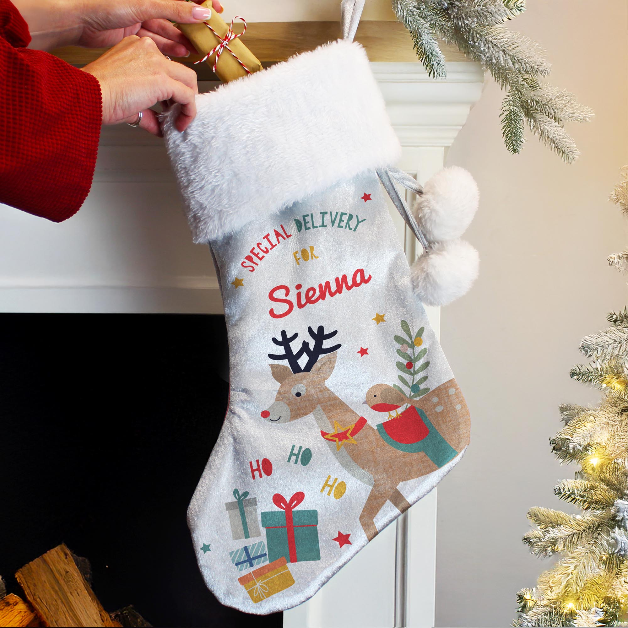 Personalised Reindeer Christmas Stocking,  Personalised Reindeer Christmas Stocking