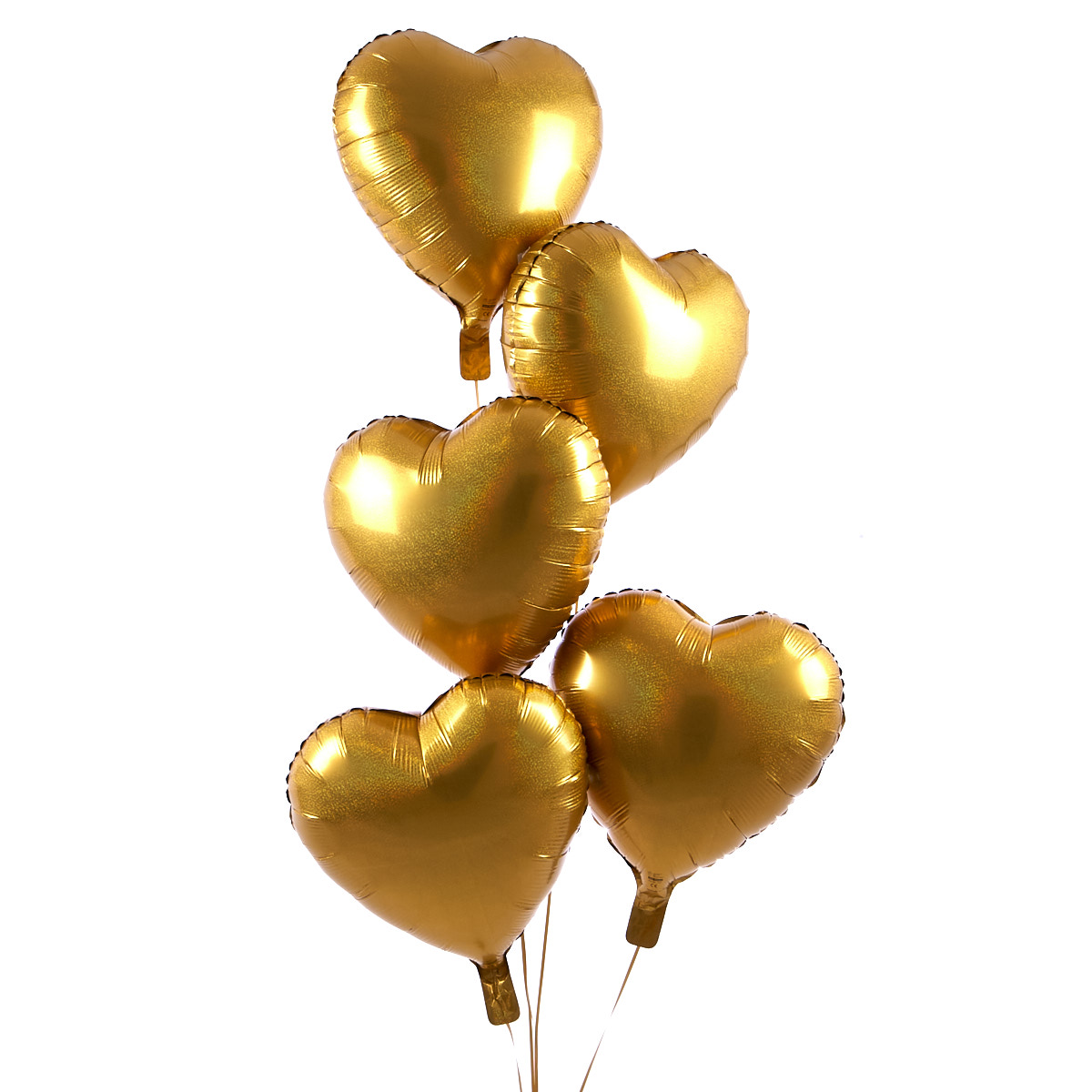 5 Gold Hearts Balloon Bouquet - DELIVERED INFLATED!