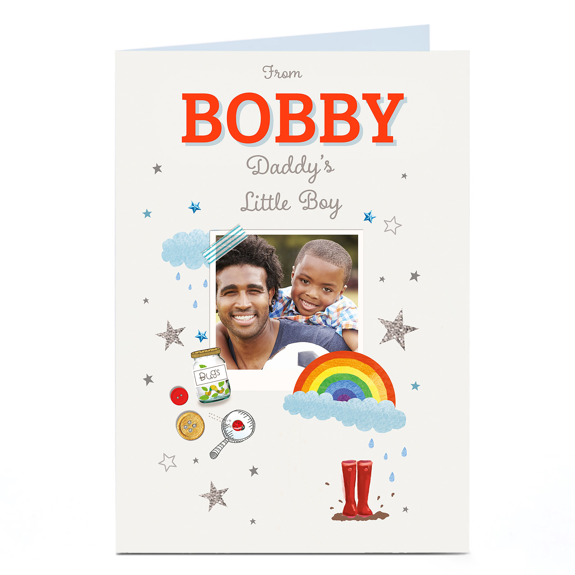 Photo Card - Daddy's Little Boy, Wellies and Rainbows