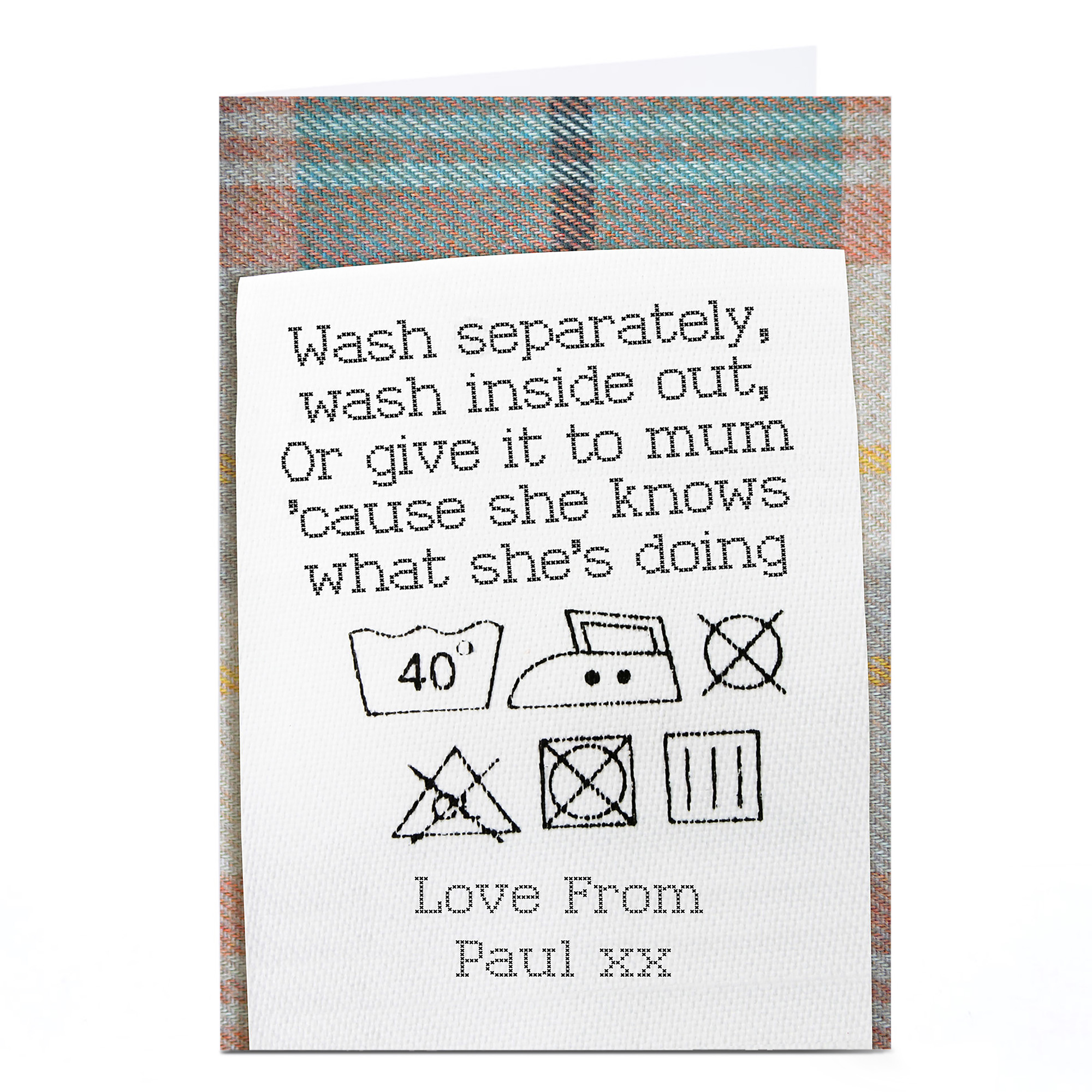 Personalised Mother's Day Card - Laundry Tag