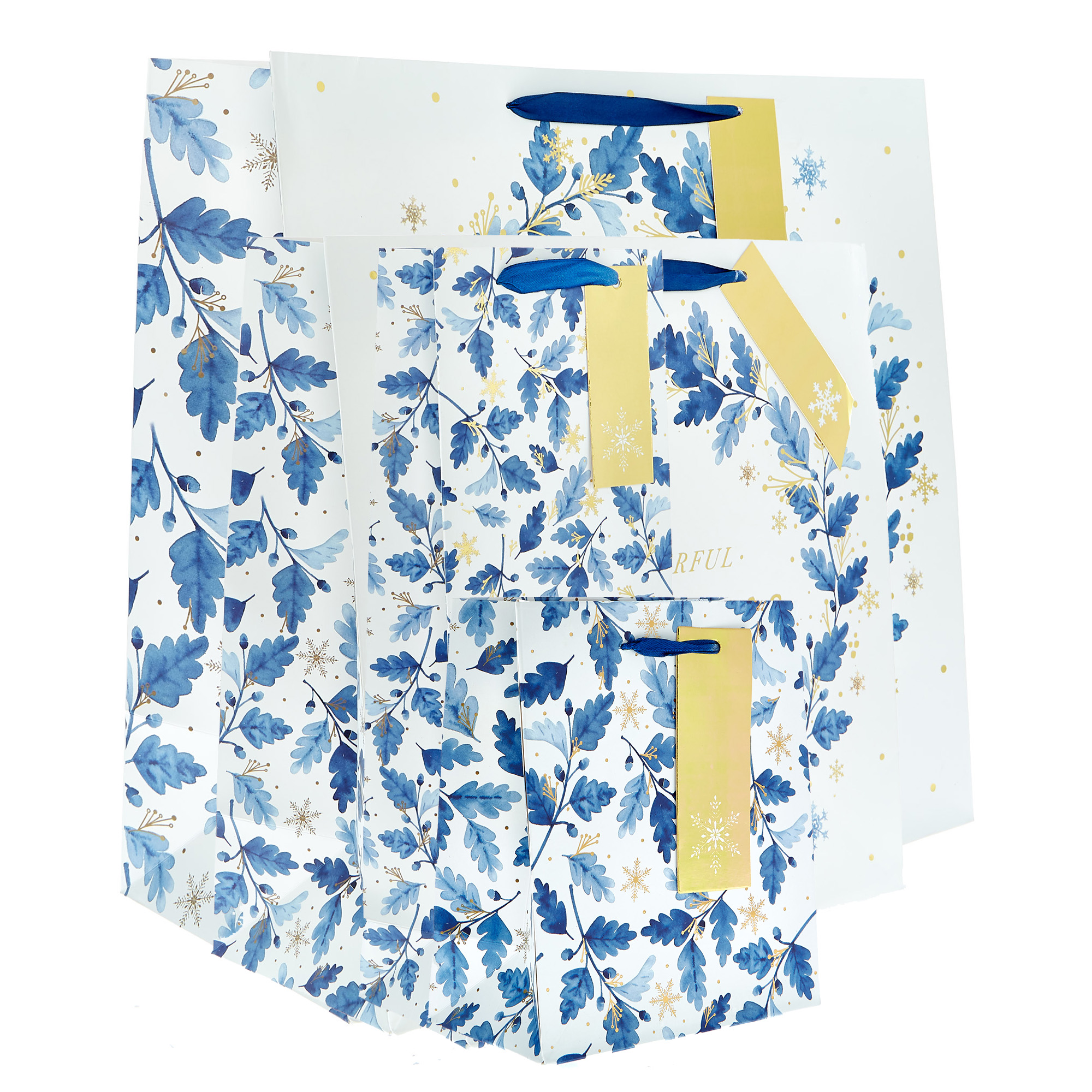 Blue Leaves Christmas Gift Bag Bundle - Pack of 8