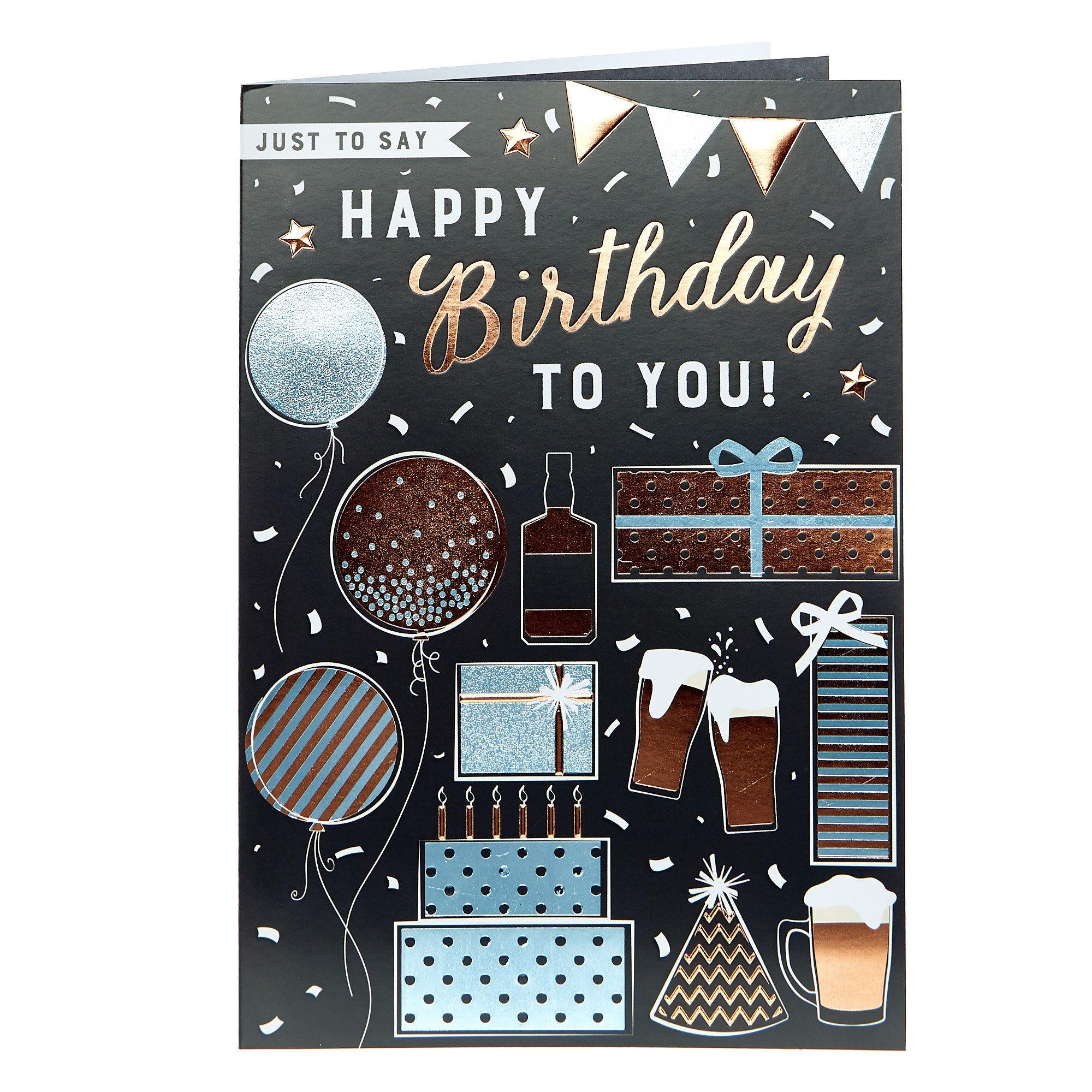 Birthday Card - Balloons, Beer & Presents