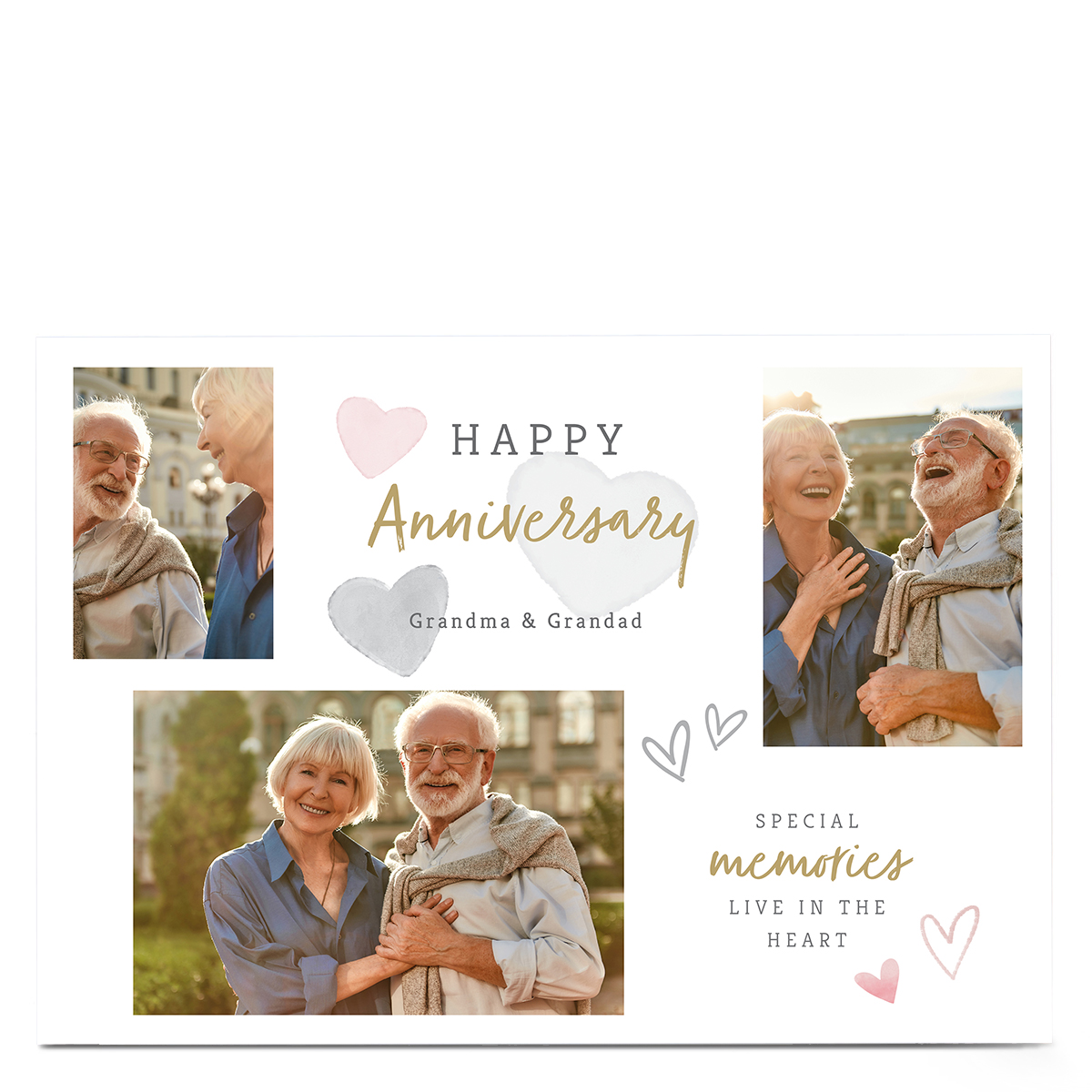 Photo Anniversary Card - Special Memories Watercolour Hearts