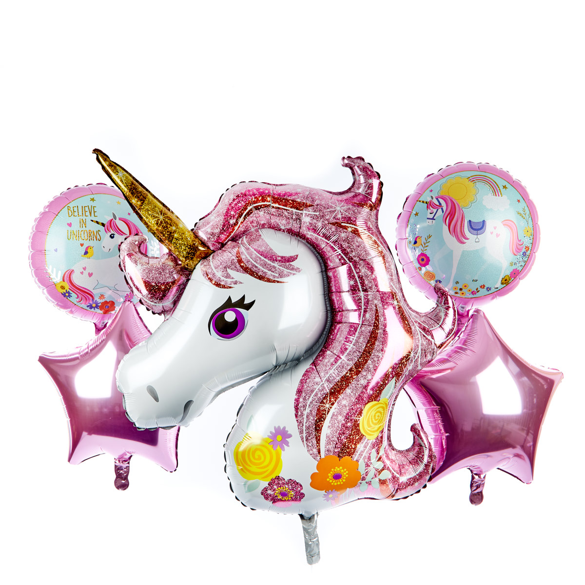 Unicorn Foil Birthday Balloon Bundle (Deflated)