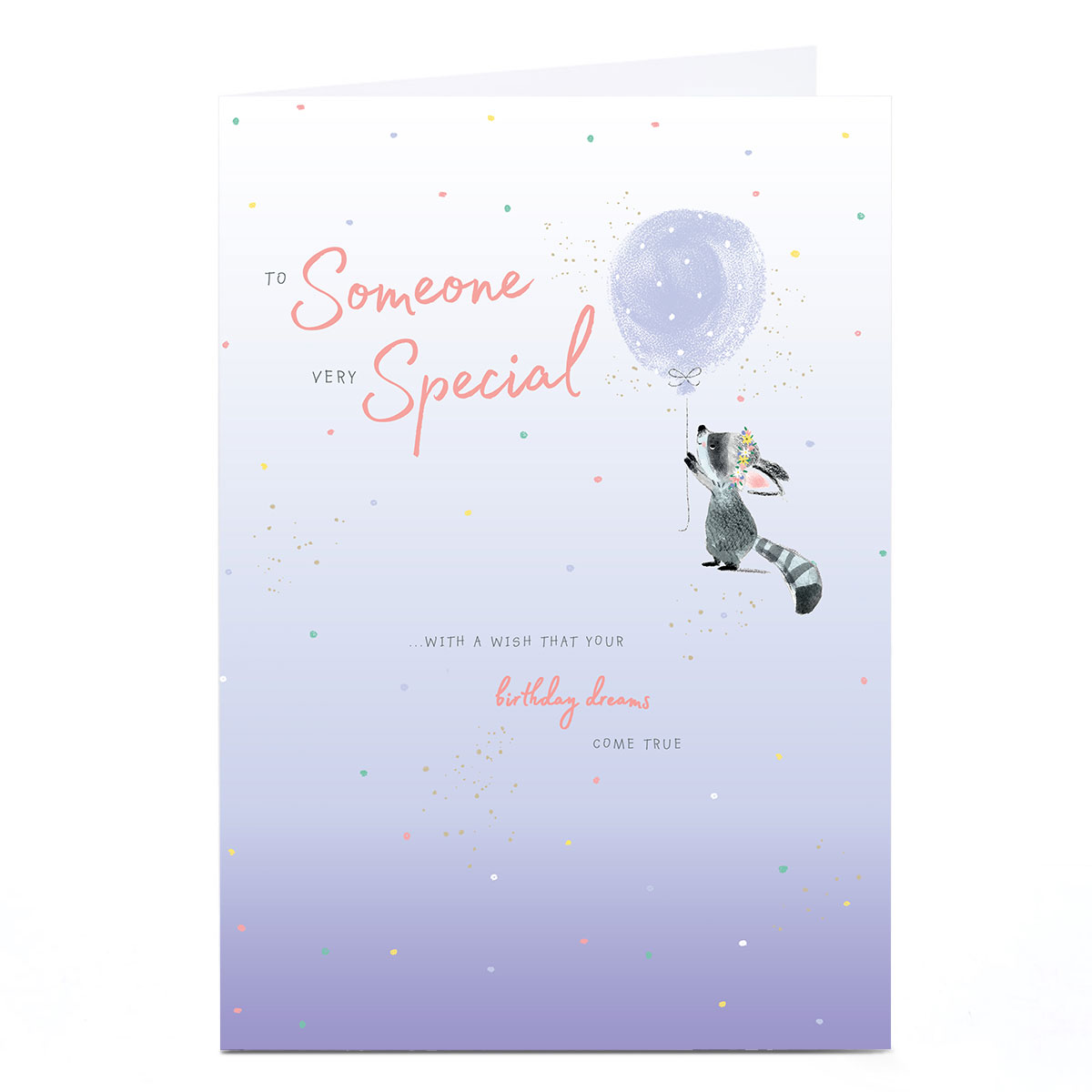 Personalised Birthday Card - Cute Raccoon Birthday Balloon