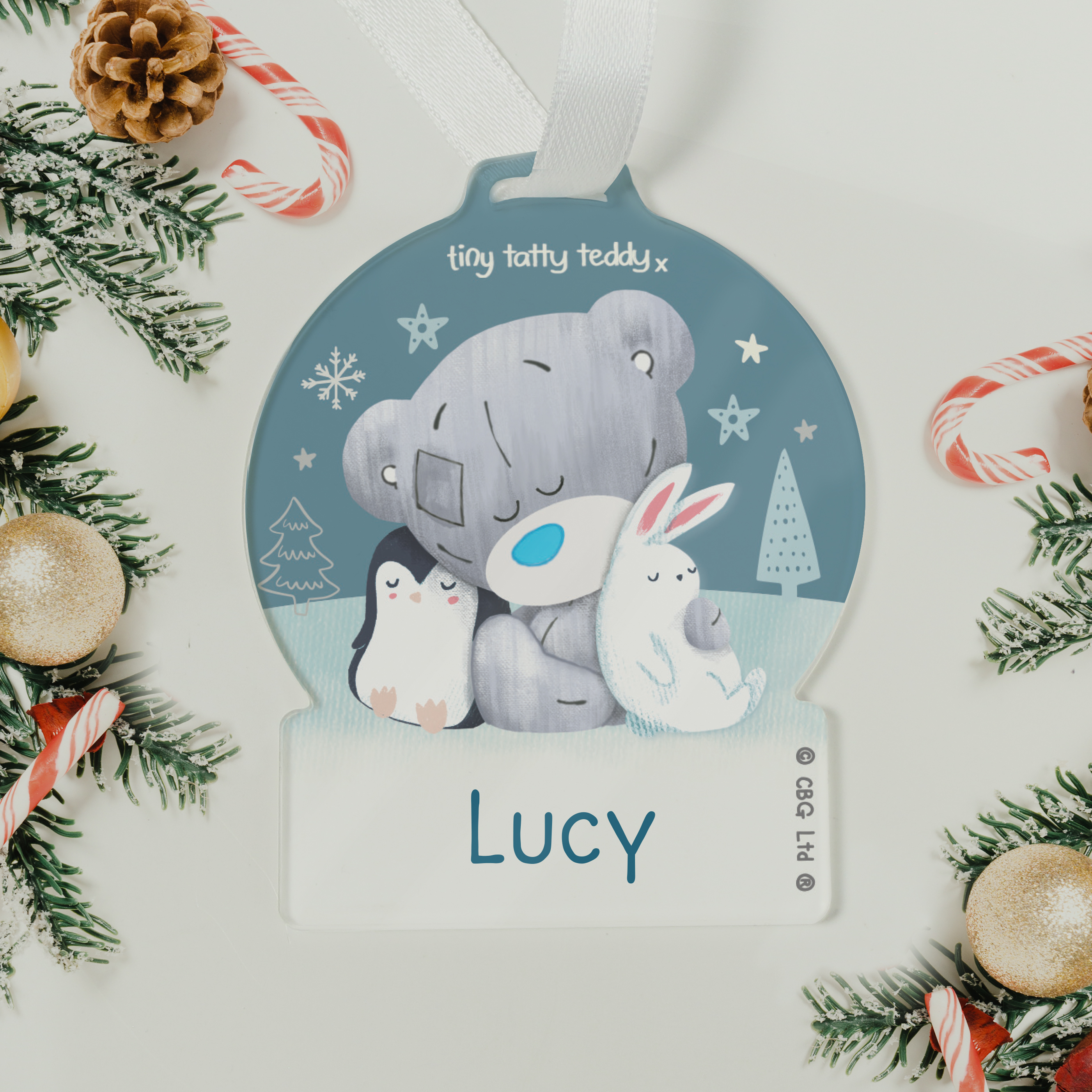 Personalised Tiny Tatty Teddy Acrylic Snow Globe Decoration