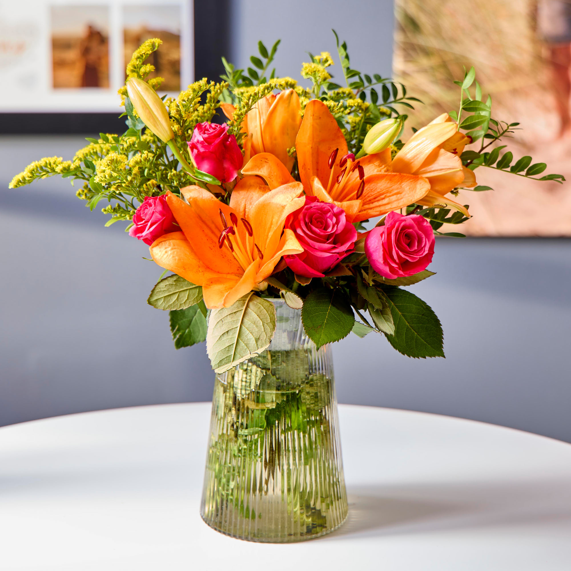 Blossoming Gifts Cheerful Lily & Rose Flower Bouquet - Free Delivery!