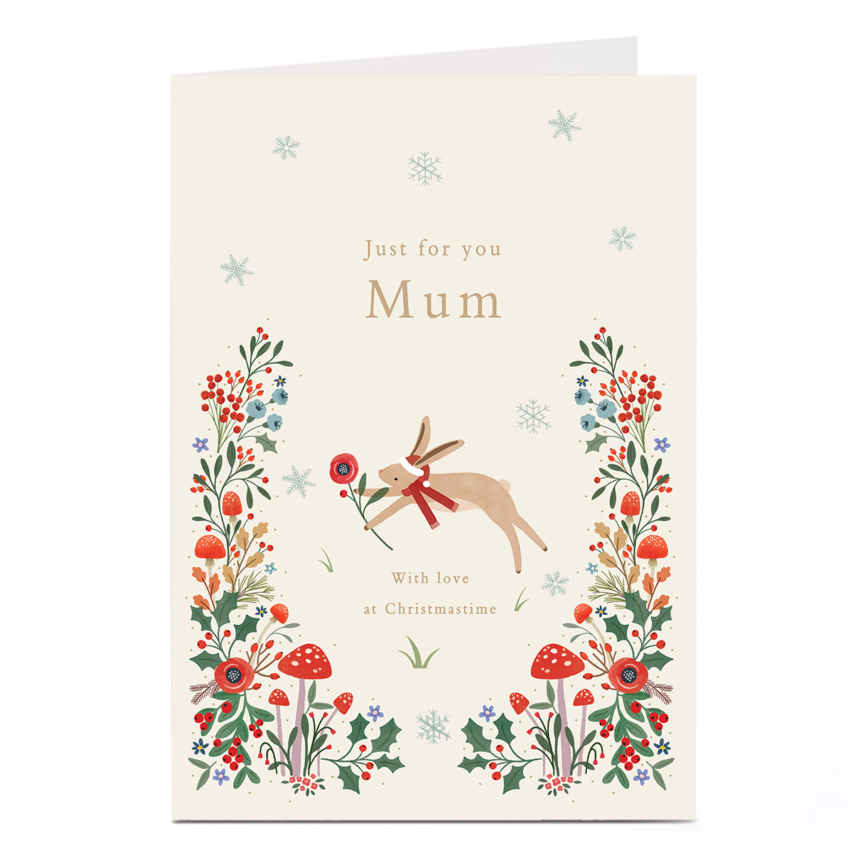 Christmas Card - Festive Hare and Flowers, Mum