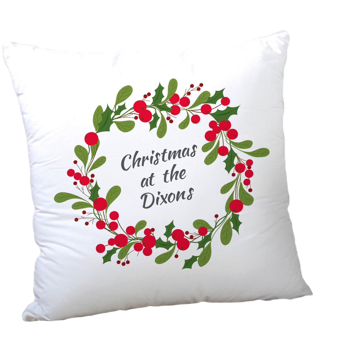 Personalised Christmas Wreath Cushion - Family Name 