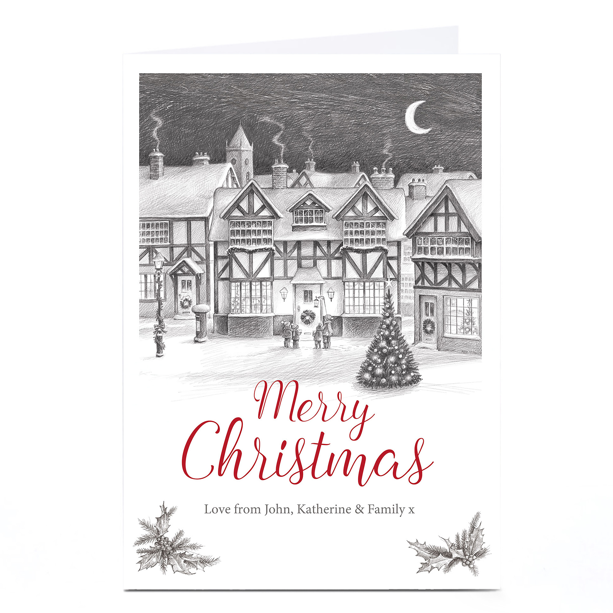 Personalised Christmas Card - Winter Village Sketch