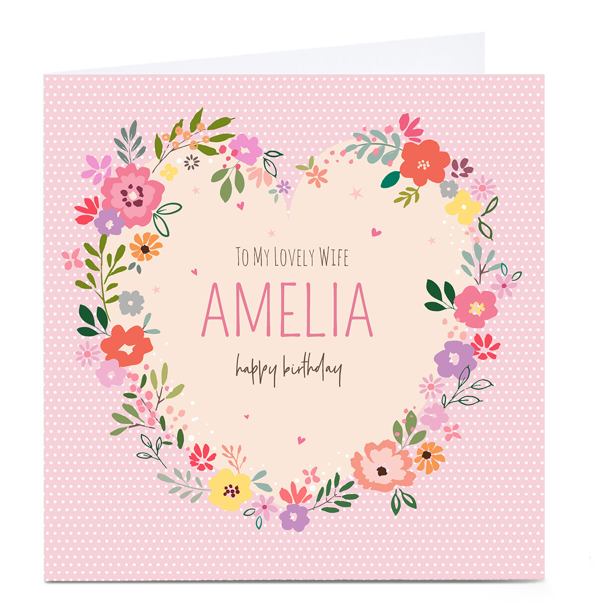 Personalised Nikki Upsher Birthday Card - Lovely Wife Floral Heart