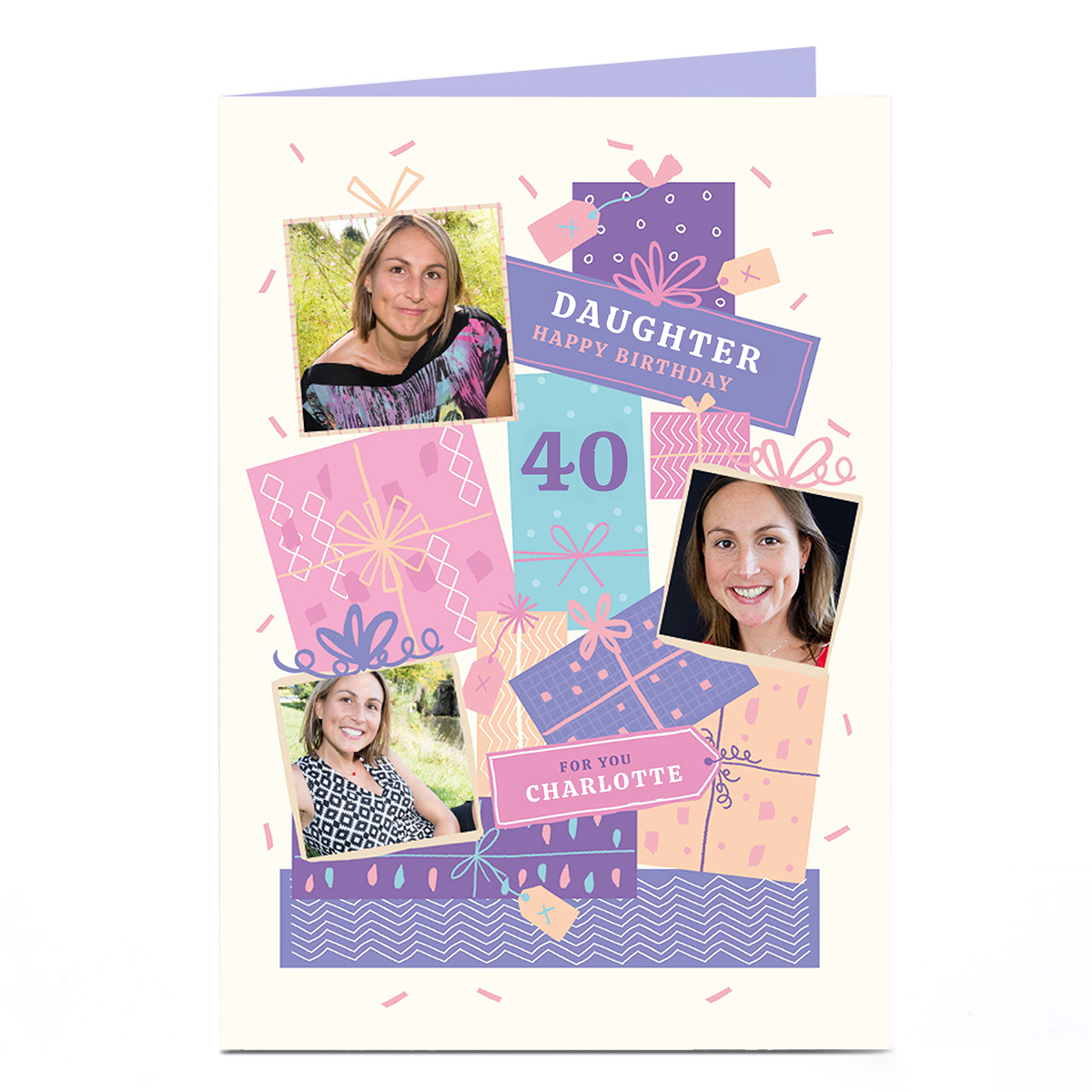 Photo Birthday Card - Daughter Pastel Gift Boxes, Editable Age