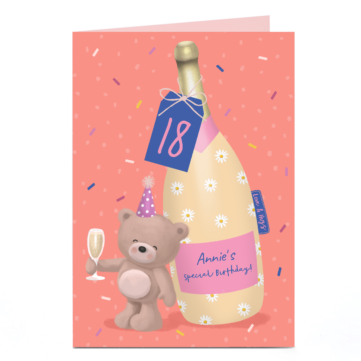 Personalised Hugs Birthday Card - Daisy Champagne, Editable Age