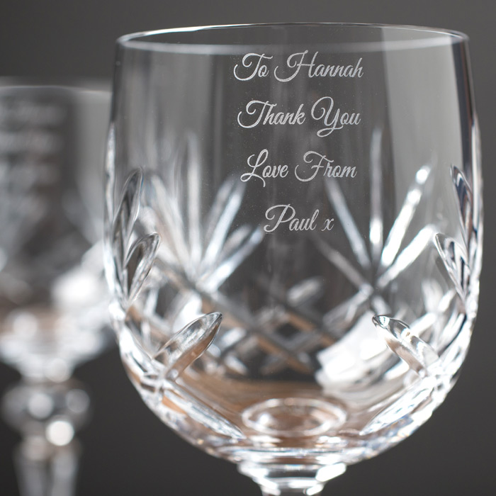 Personalised Set Of 2 Cut Crystal Wine Glasses With Laurent Perrier Champagne - Message