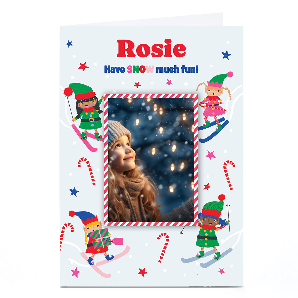 Photo Christmas Card - Snow Much Fun Skiing Elves