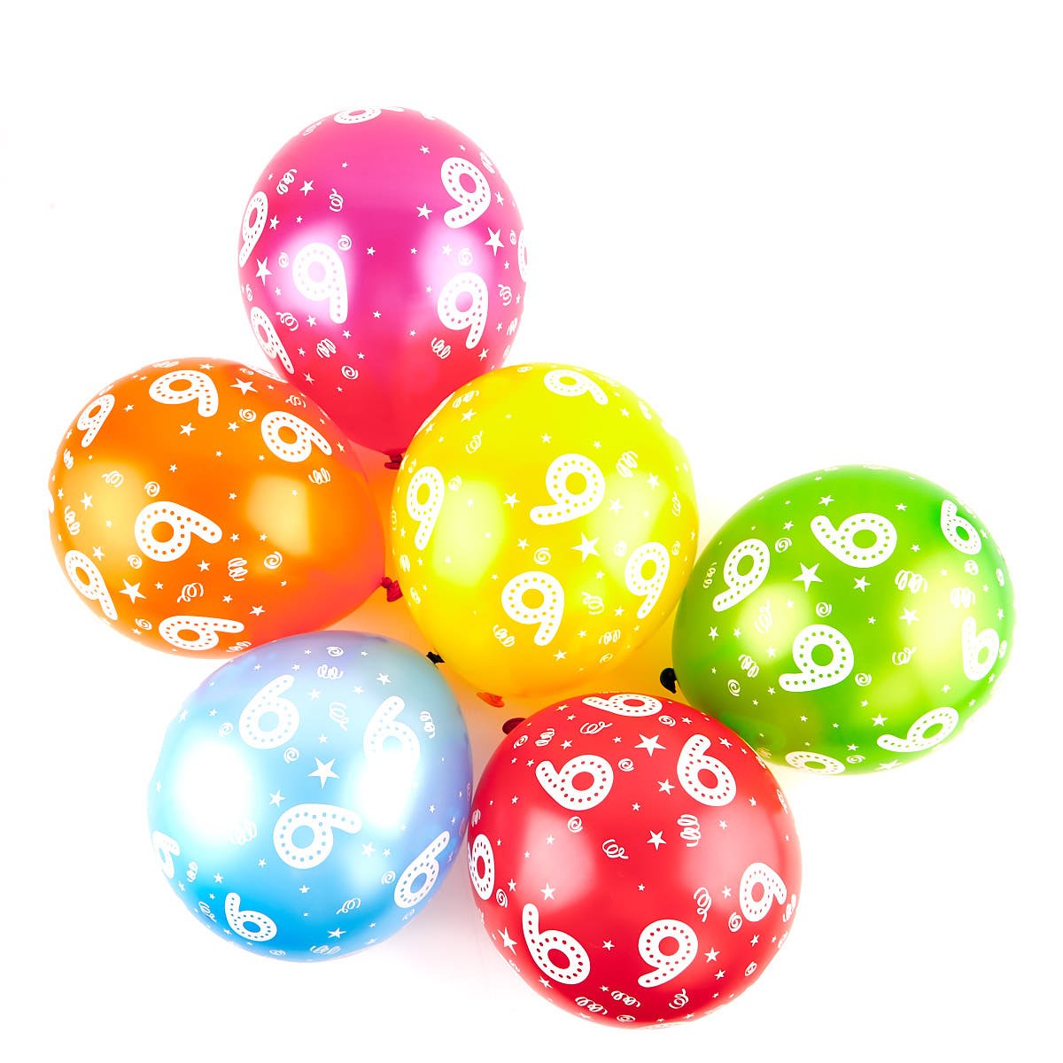 Multicoloured 9th Birthday Helium Latex Balloons - Pack Of 6
