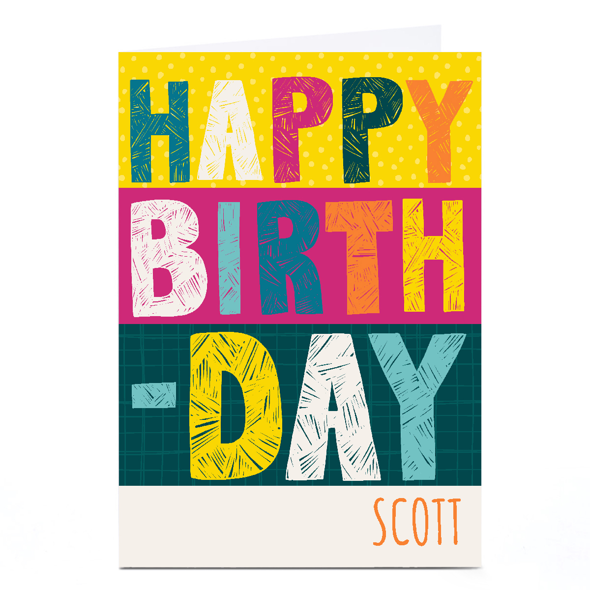 Personalised Bev Hopwood Birthday Card - Bright Text, Any Name
