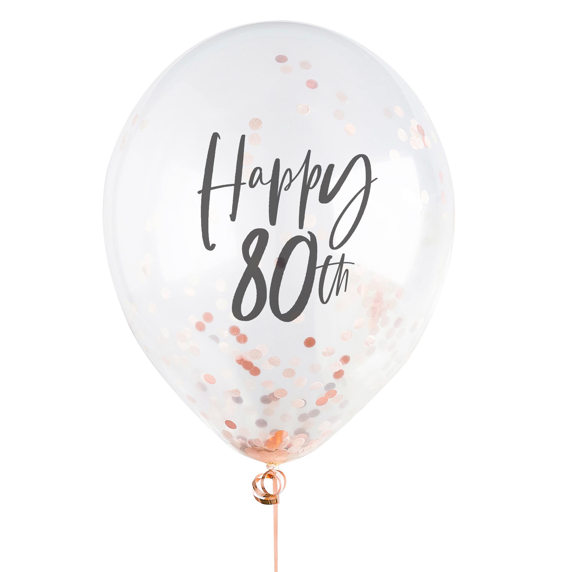 Rose Gold Metallic Happy Birthday Confetti Latex Balloons - Pack of 5 (Any Milestone)