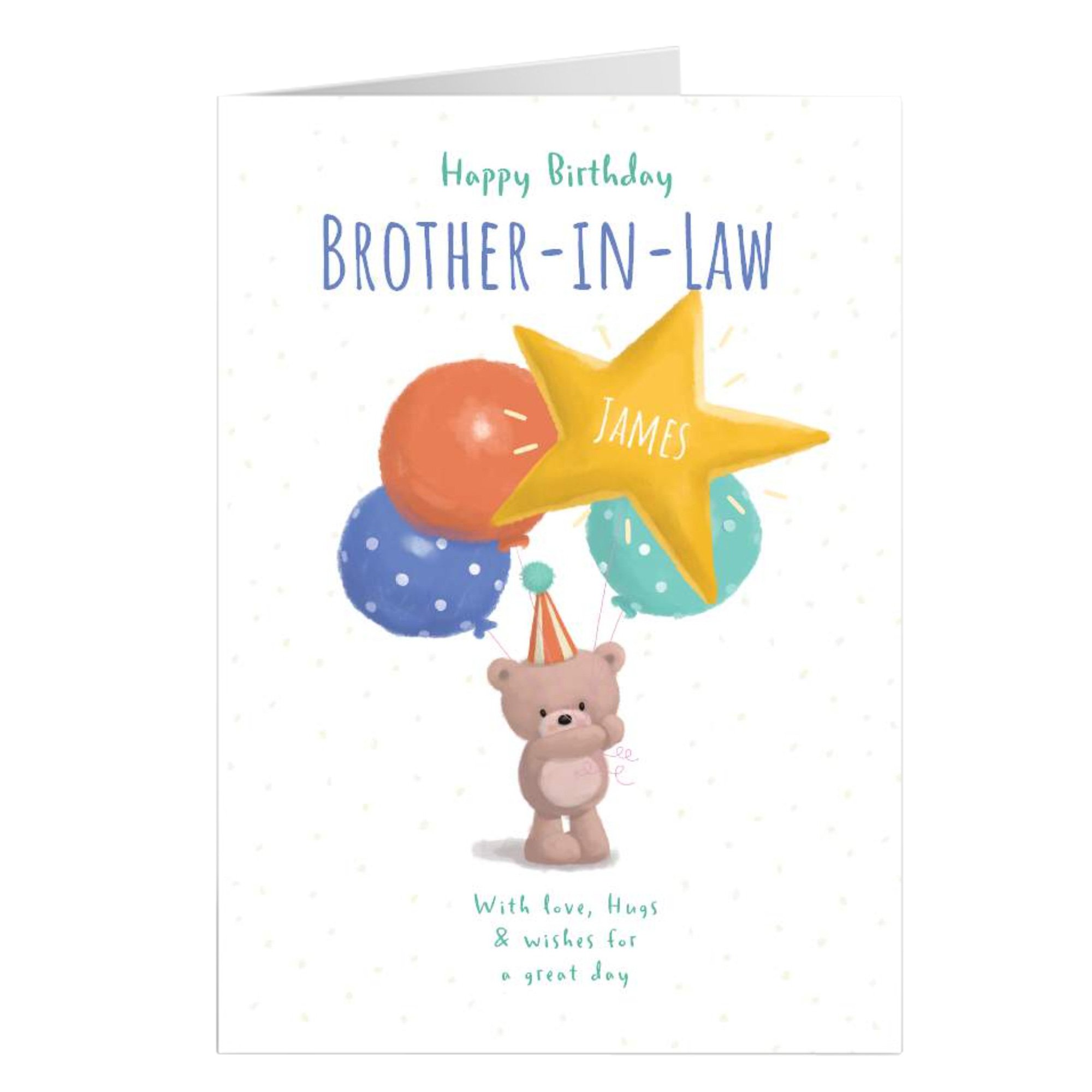 Hugs Bear Personalised Birthday Card - Brother-in-Law, Wishes For A Great Day