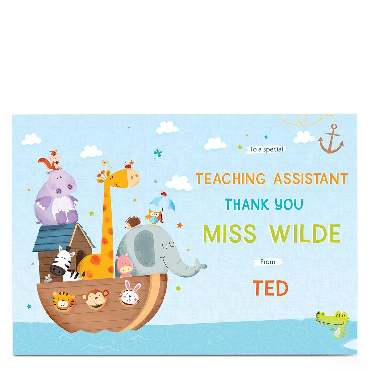 Personalised Thank You Teaching Assistant Card - Animal Ark