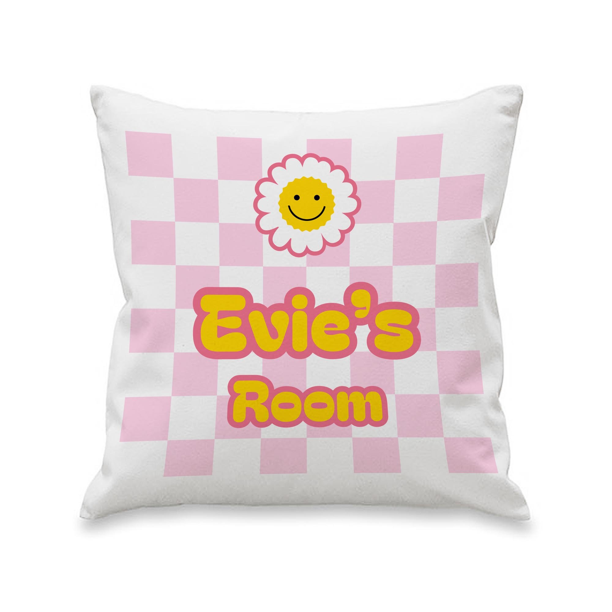 Personalised Pink Check Children's Bedroom Cushion