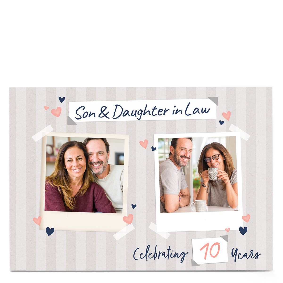 Photo Anniversary Card - Stripes & hearts, 10 Years