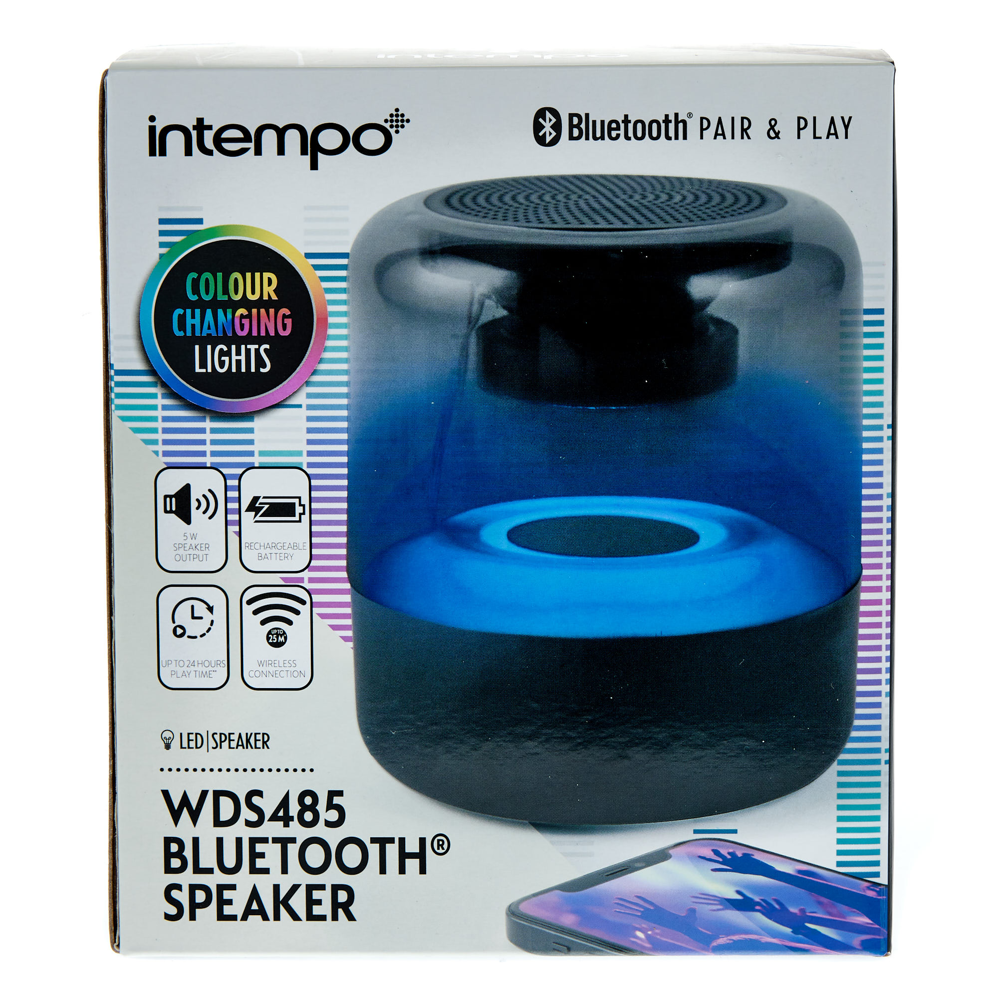 Intempo WDS485 Bluetooth Speaker With LED Colour Changing Lights