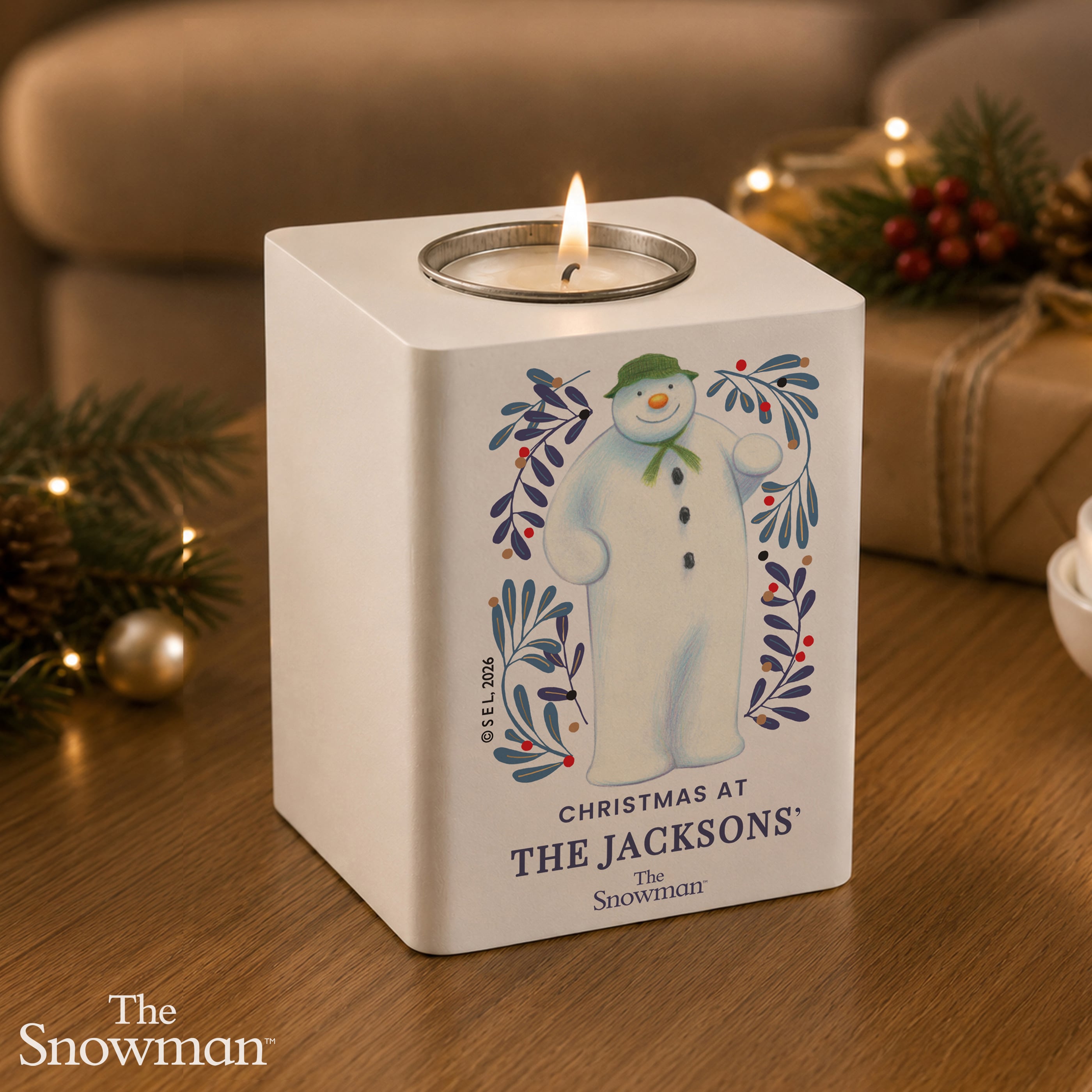 Personalised The Snowman Countdown to Christmas Wooden Tealight