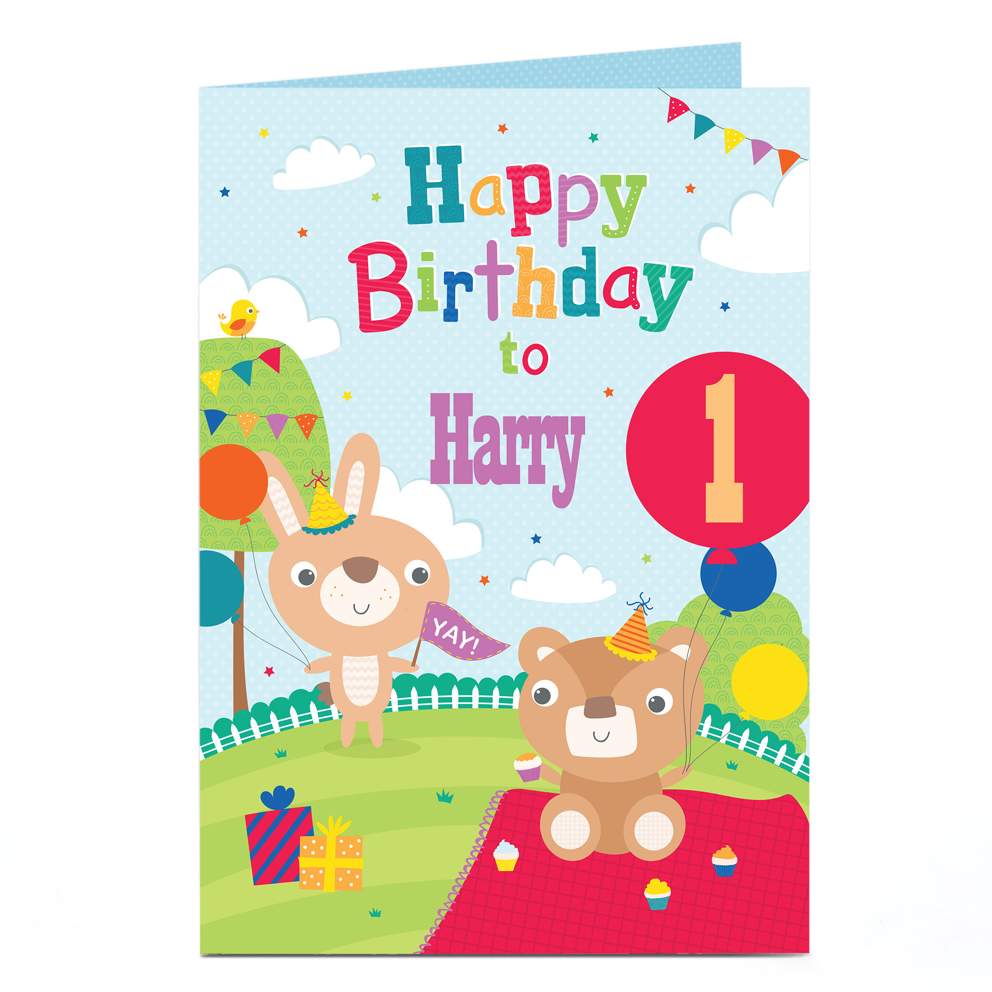 Personalised Birthday Card - Animal's Picnic Party, Editable Age