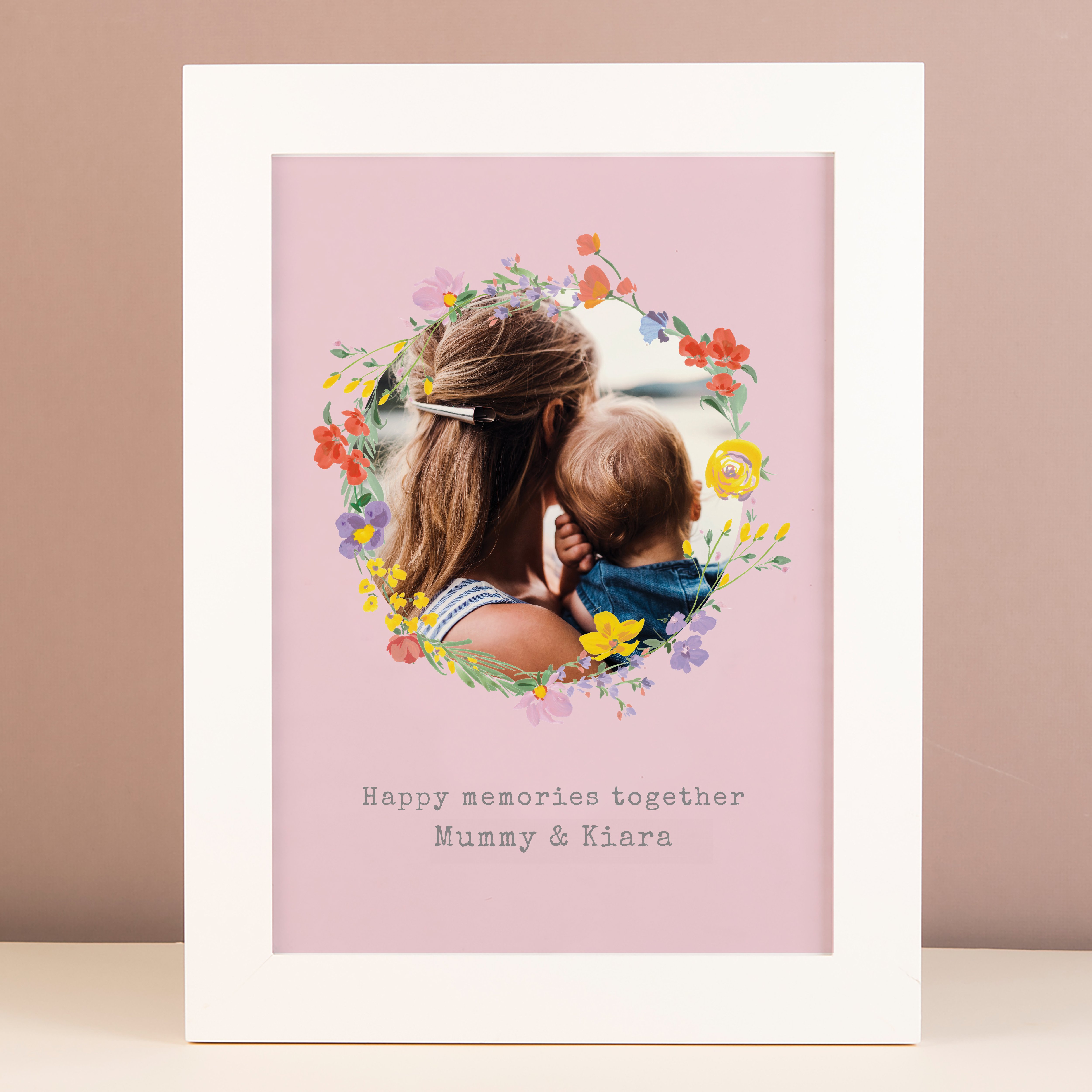 Personalised Photo Upload Framed Print - Floral Circle