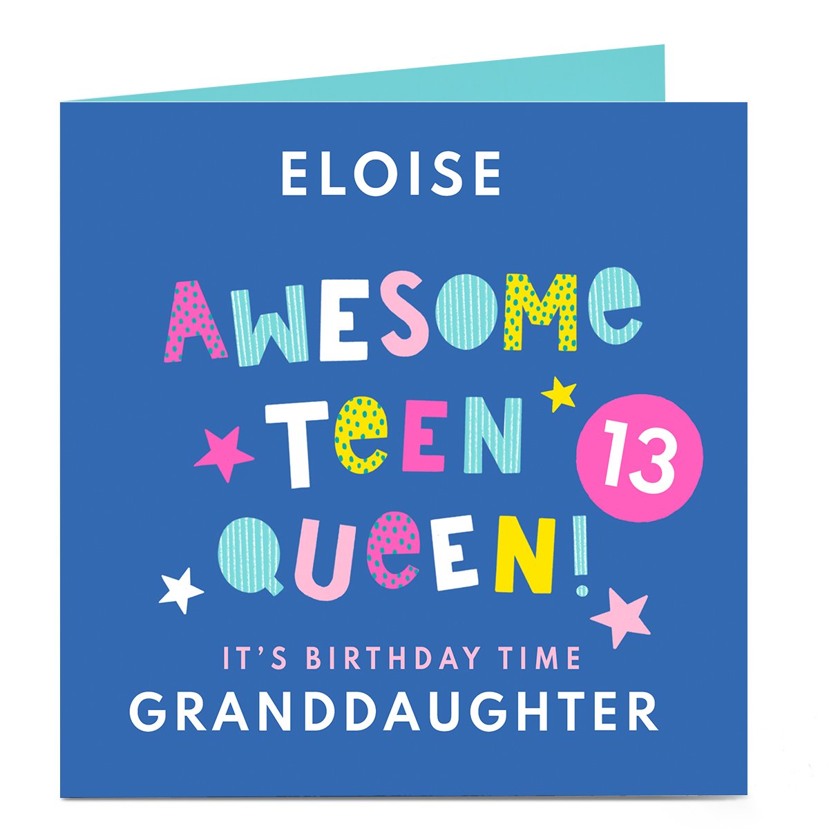 Personalised 13th Granddaughter Birthday Card - Awesome Teen Queen - Editable Age