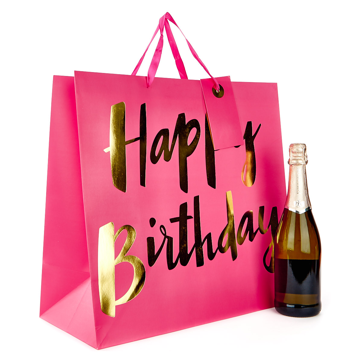 Extra Large Square Gift Bag - Pink, Happy Birthday