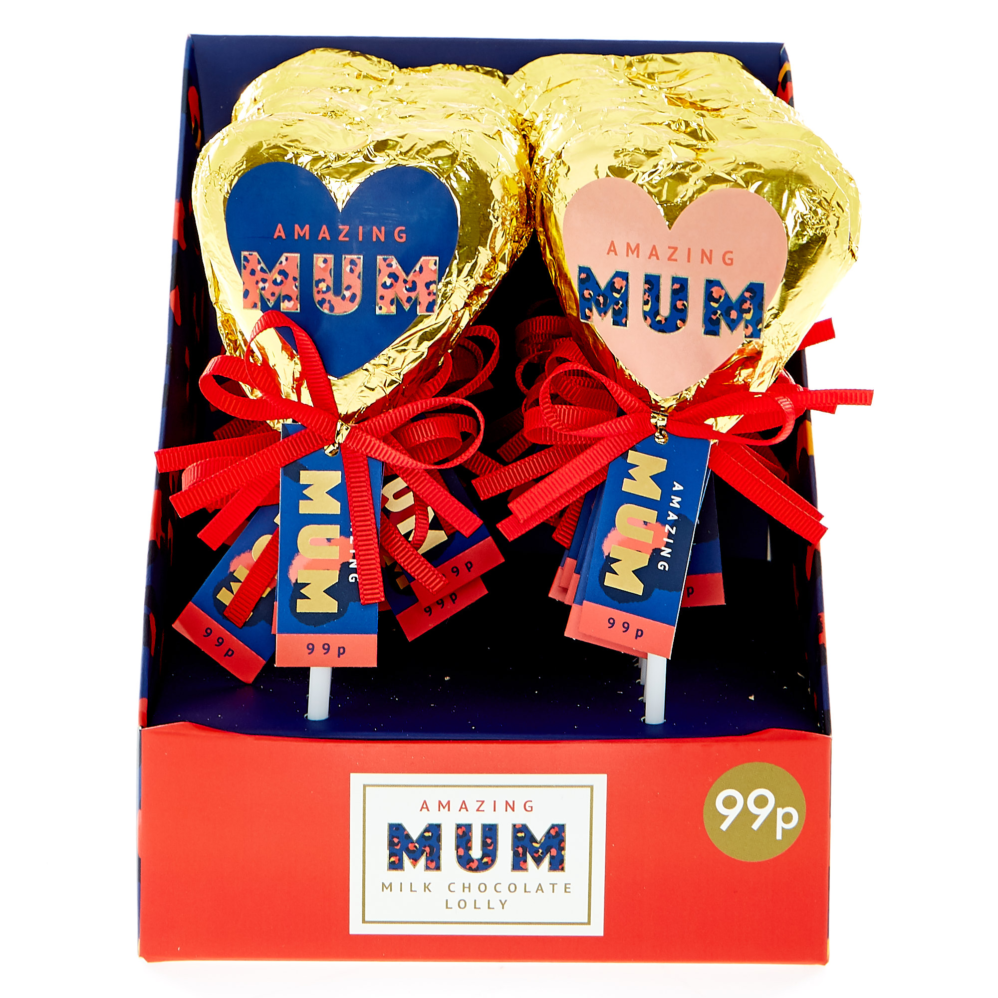 Amazing Mum Chocolate Heart-Shaped Lollies - Pack Of 22