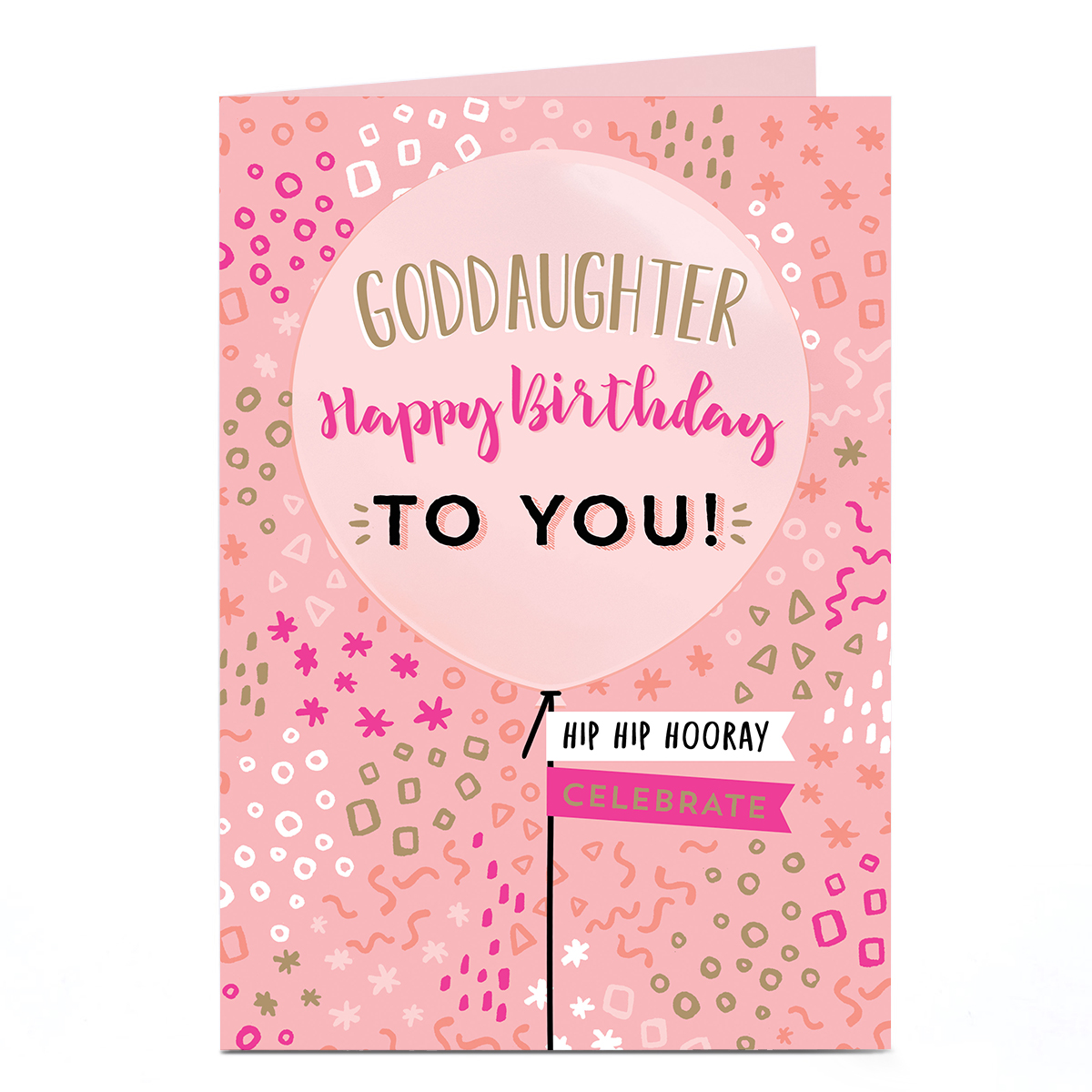 Birthday Card - Pink Hip Hip Hooray, Goddaughter